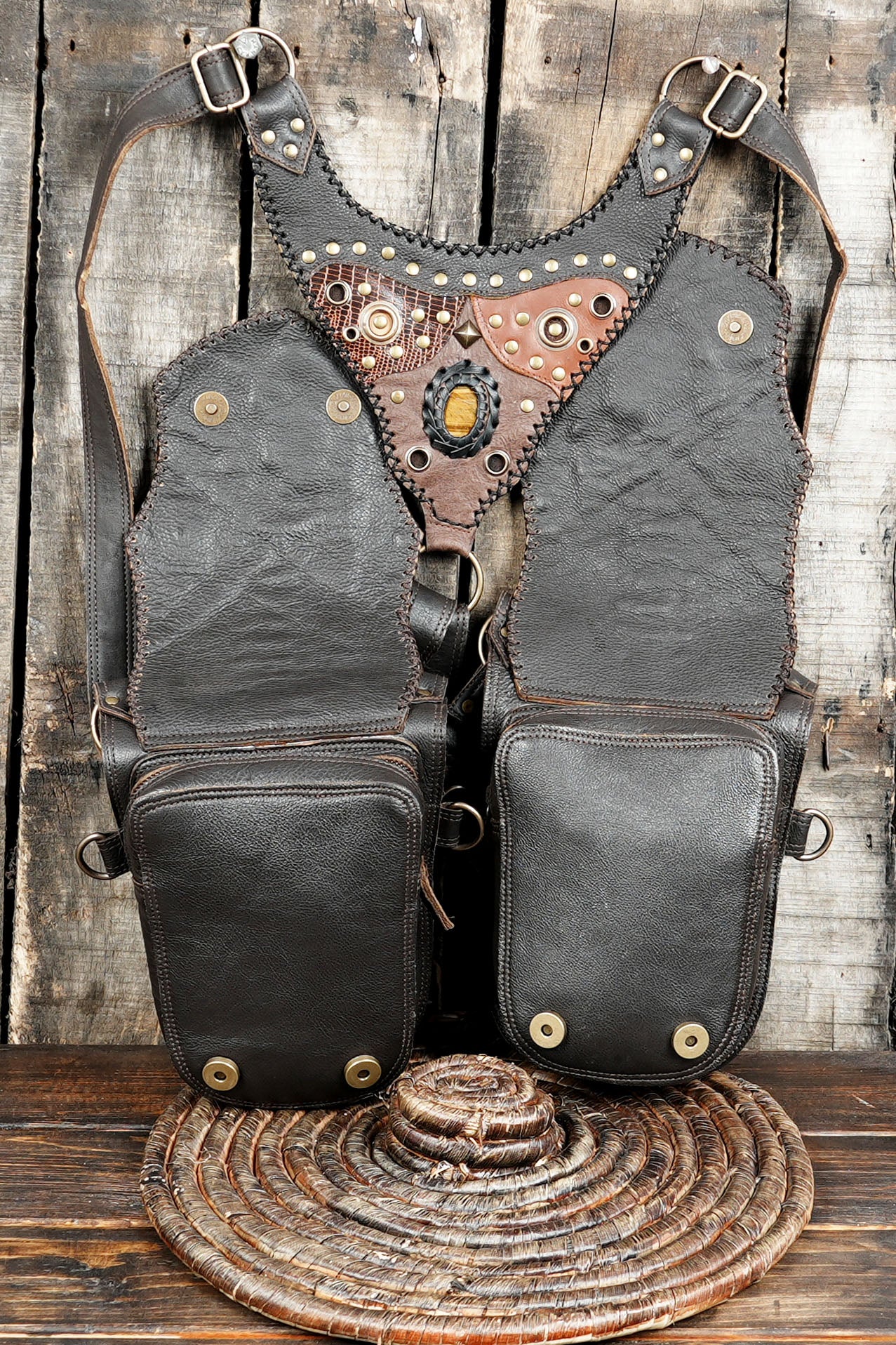 High-quality leather utility holster with adjustable shoulder straps
