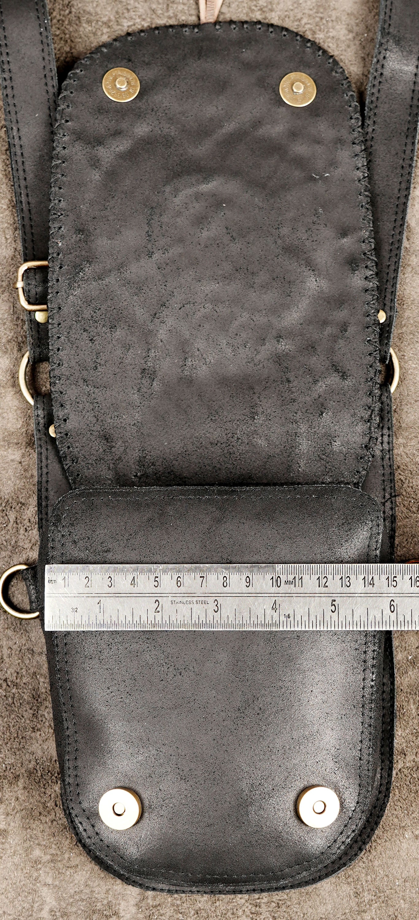 Handmade Leather Shoulder Pouch with Labradorite Gemstone