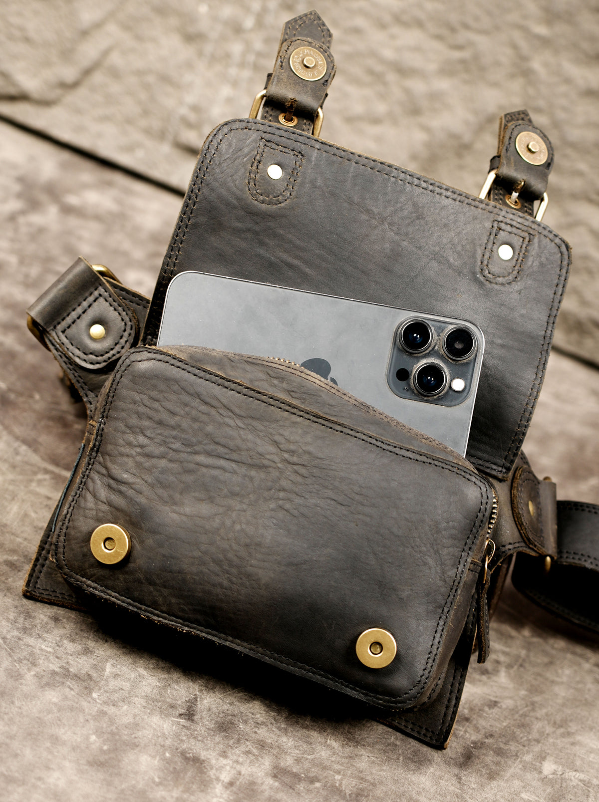 Rugged western style hip belt made from genuine leather