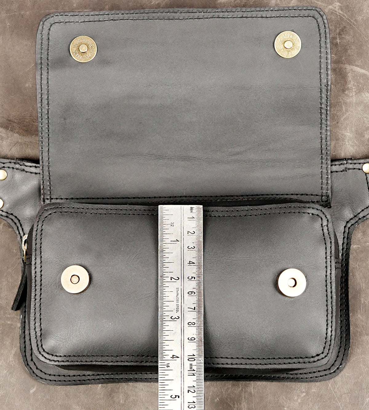 Black leather waist belt pouch with secure zip pocket