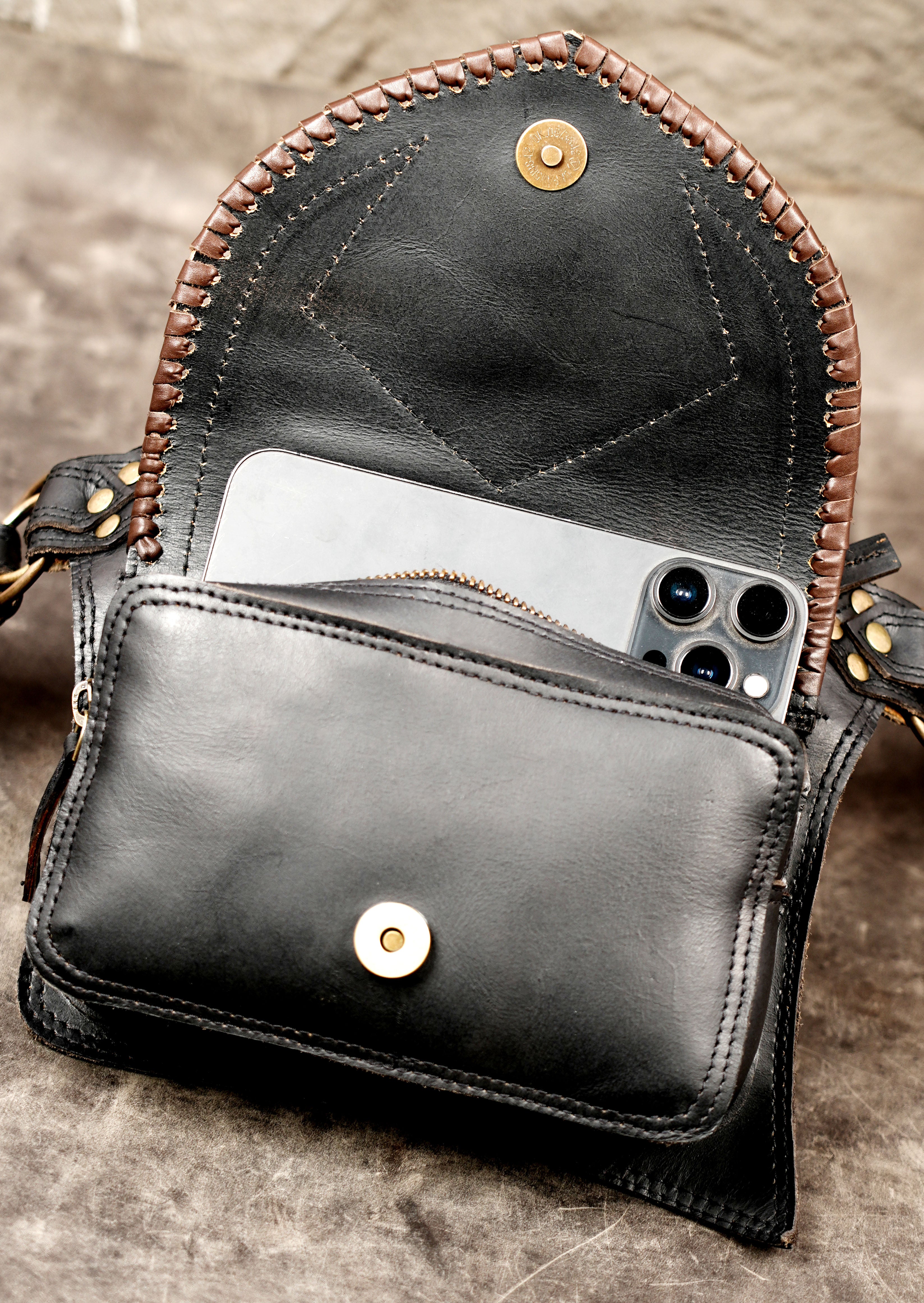 Rustic leather festival waist bag