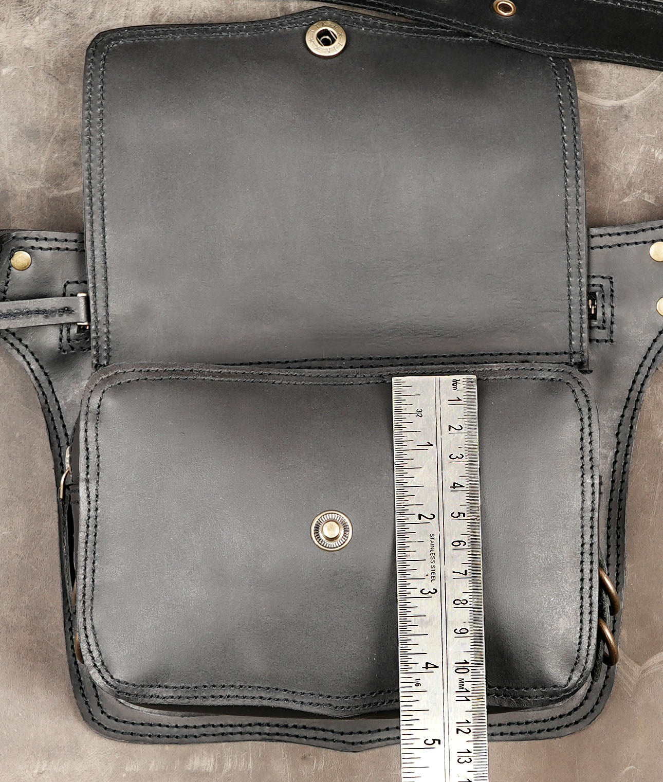 Adjustable black leather hip pouch