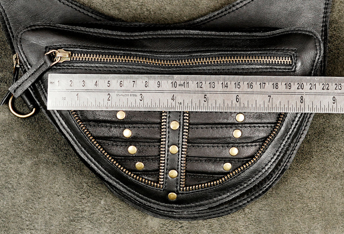 Leather shoulder holster style bag with multiple zipper pockets