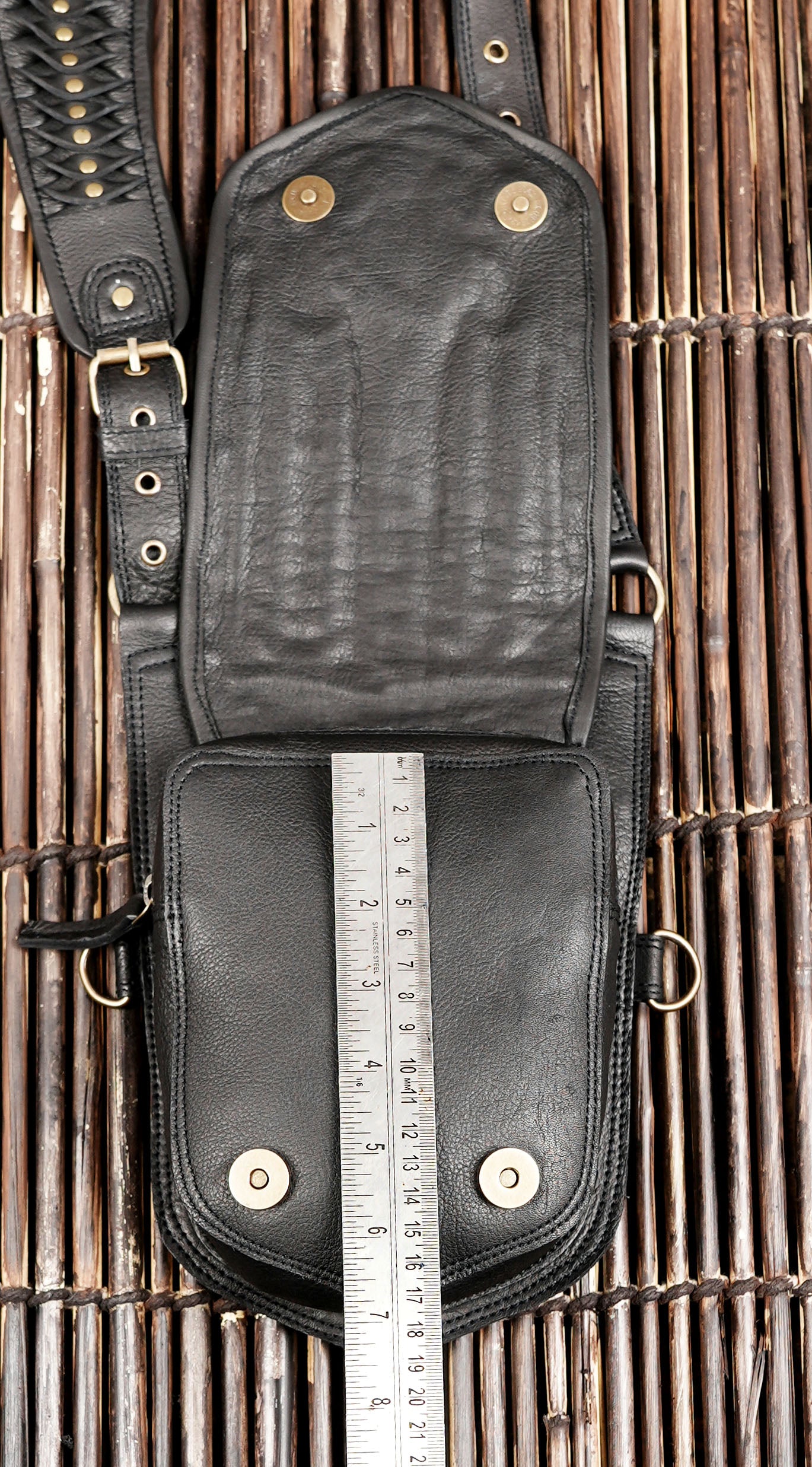 Handmade Black Leather Shoulder Holster Harness with Dual Utility Pouches | Adjustable Chest Rig | Gothic Steampunk Leather Holster (LT/AB/HLS/6053)