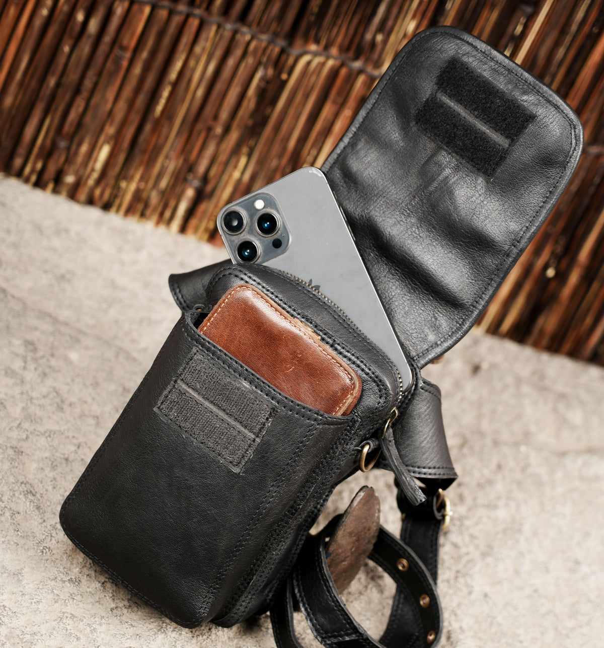 Black Leather Utility Belt Bag Crossbody Waist Pouch Festival Hip Pack Unisex