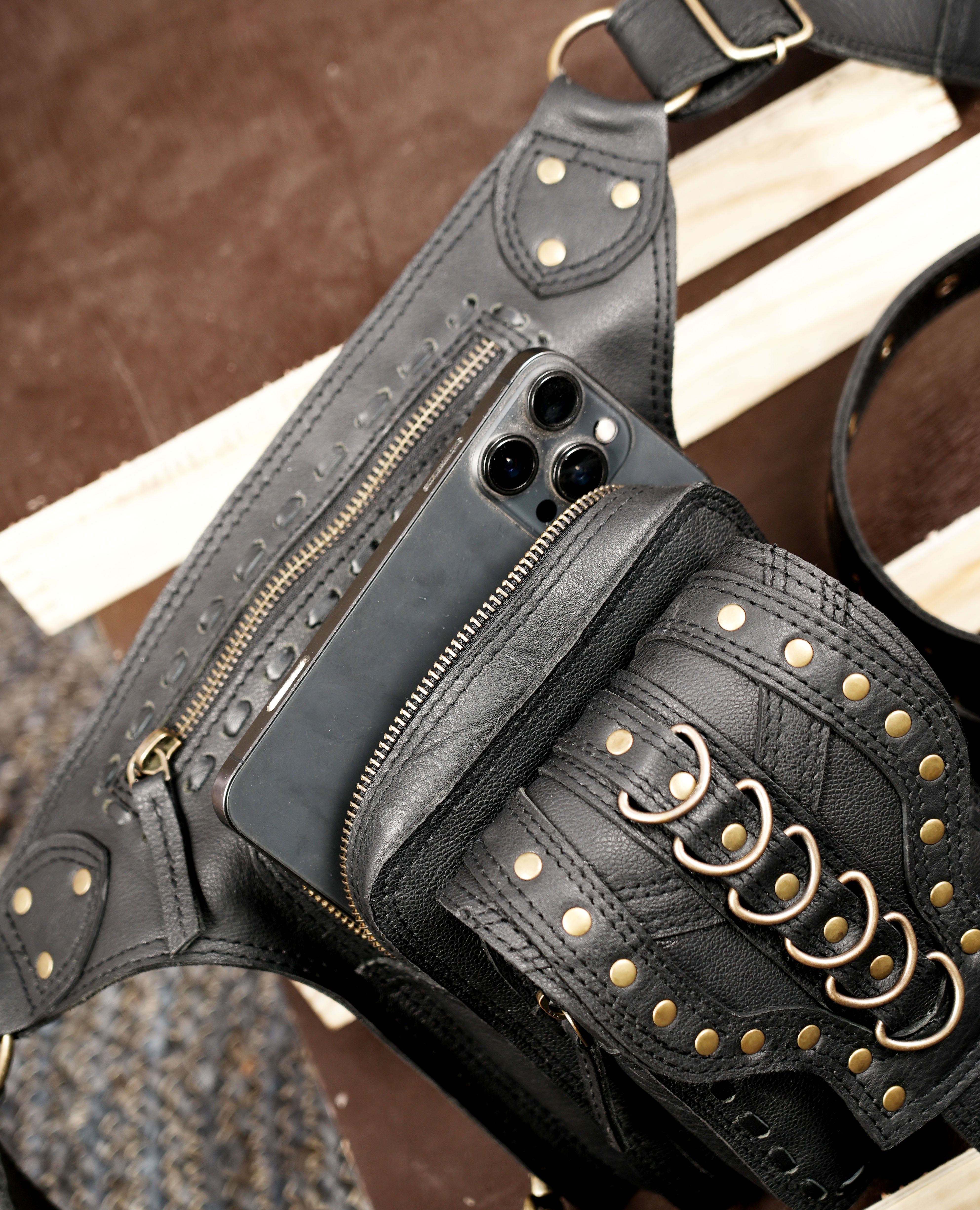 Leather waist thigh belt for biker and alternative fashion