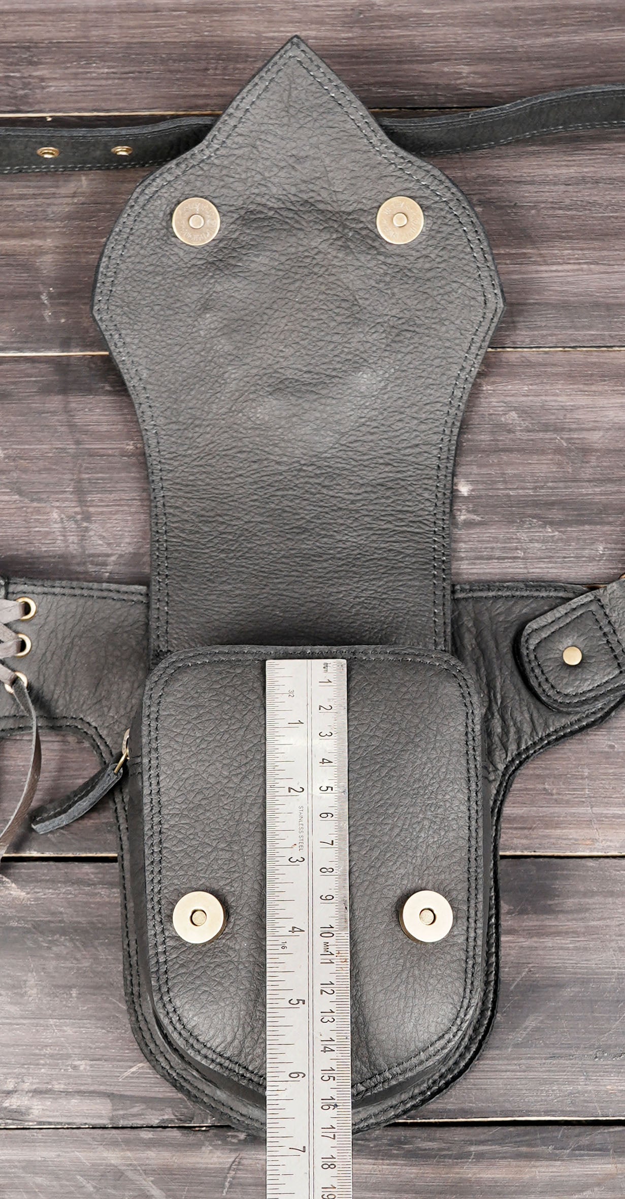 Black Leather Festival Waist Belt with Pocket