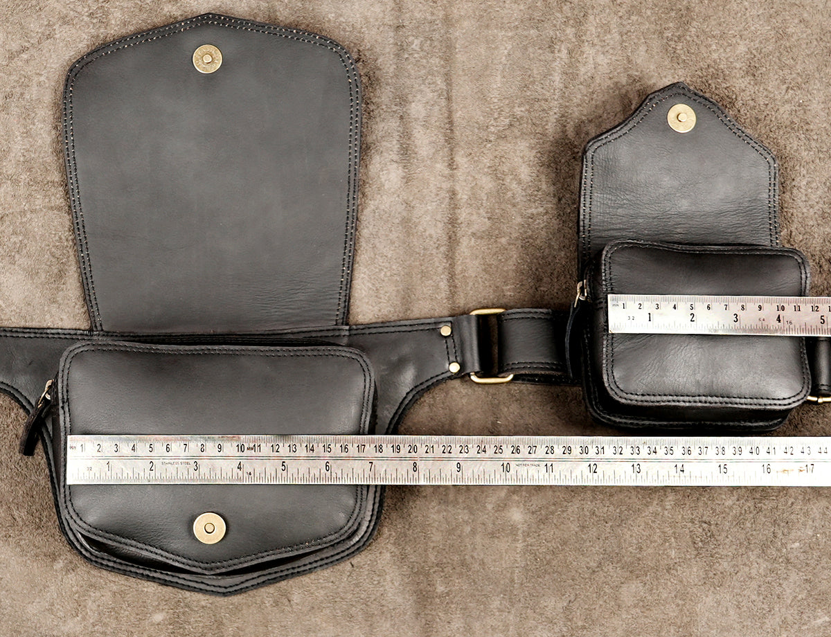 Burning Man style black leather waist pack and belt   