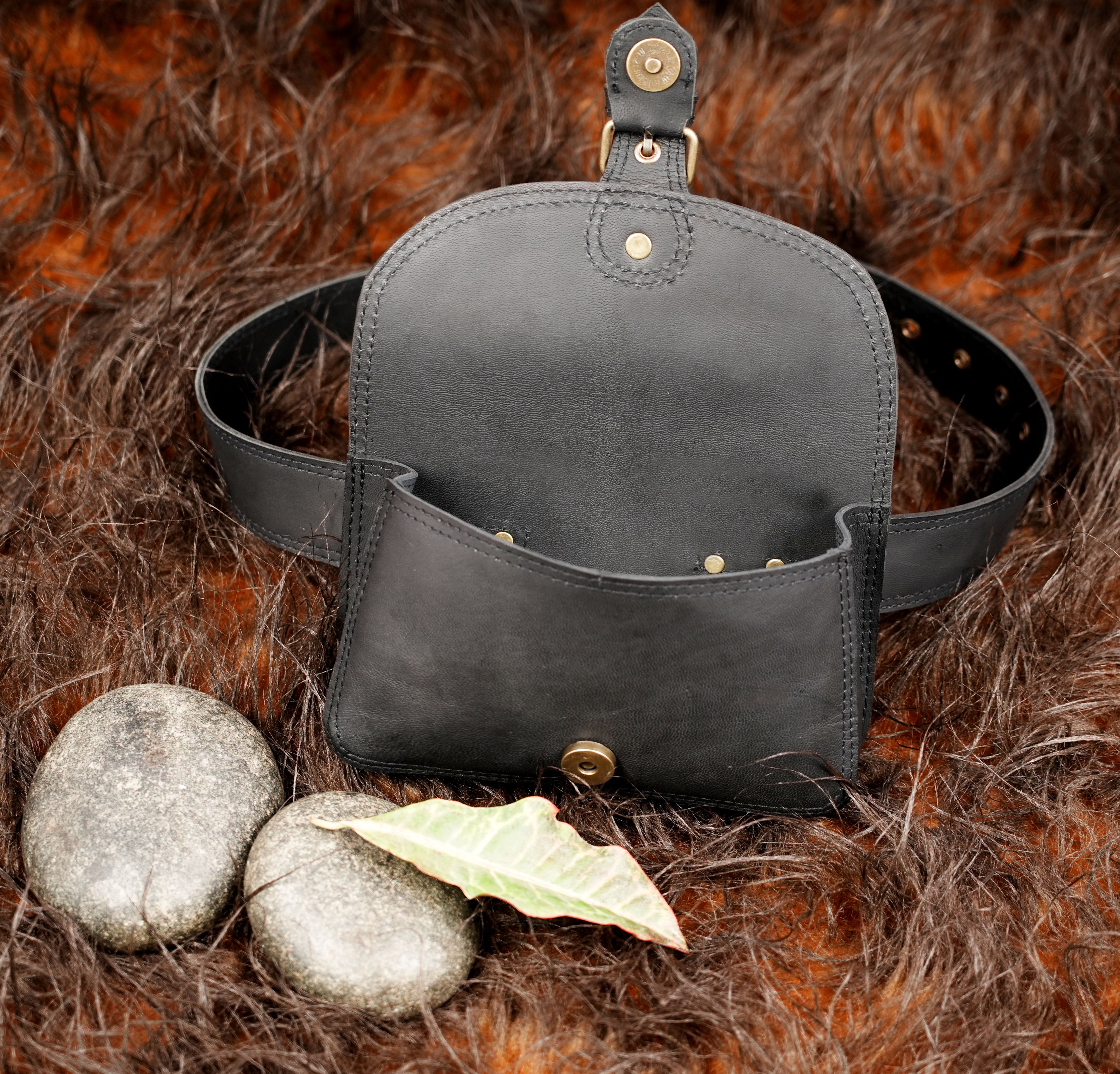 Black leather belt pouch for renaissance fair and cosplay