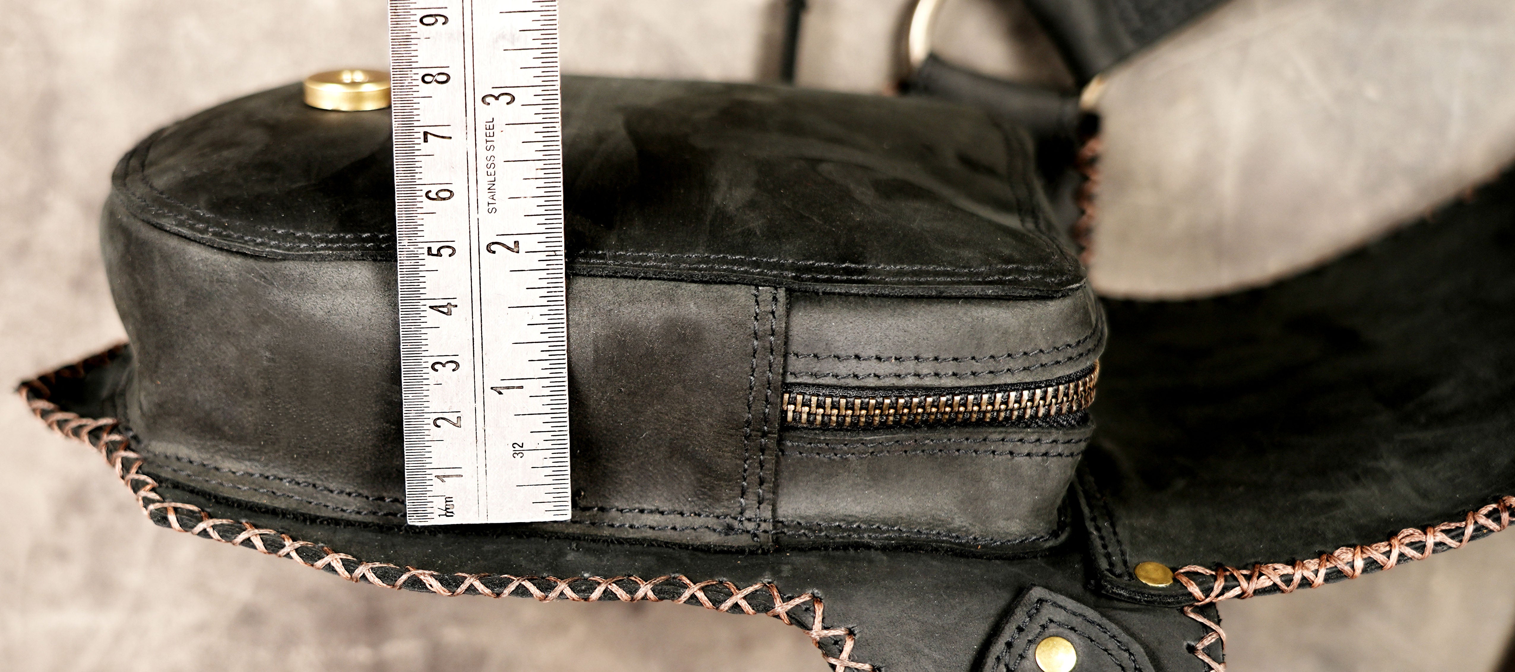 Bohemian leather hip belt with antique brass studs
