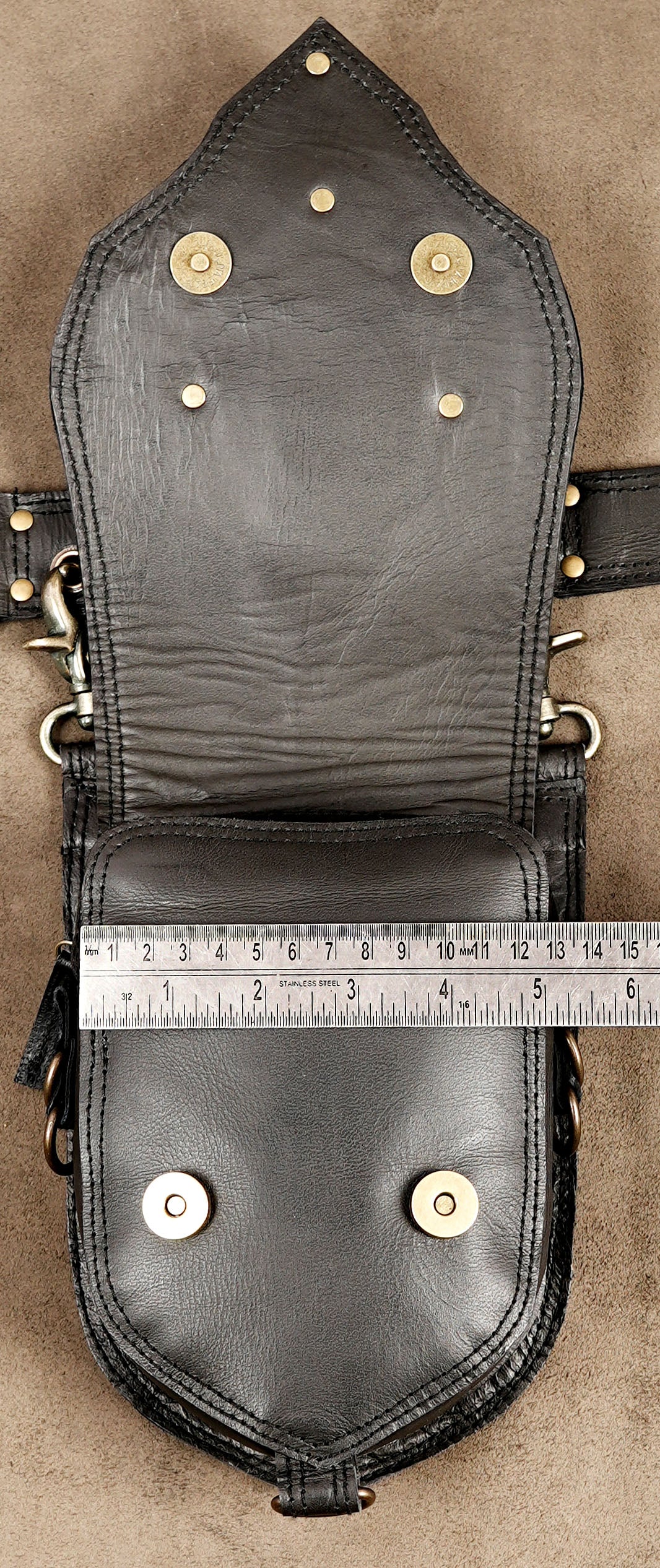 Leather Waist Bag Belt with Decorative Gemstone Center