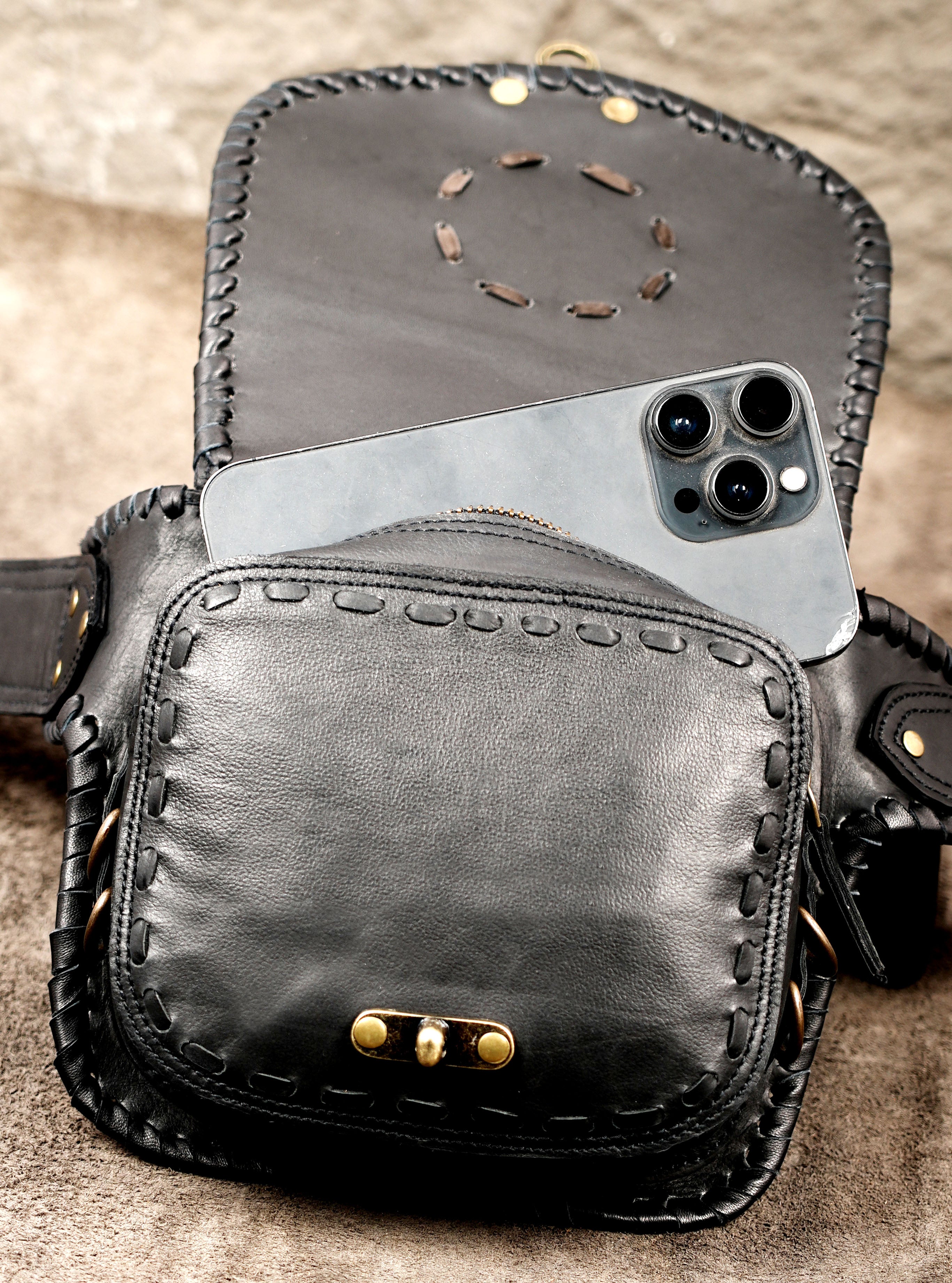 Handmade leather waist bag for travel