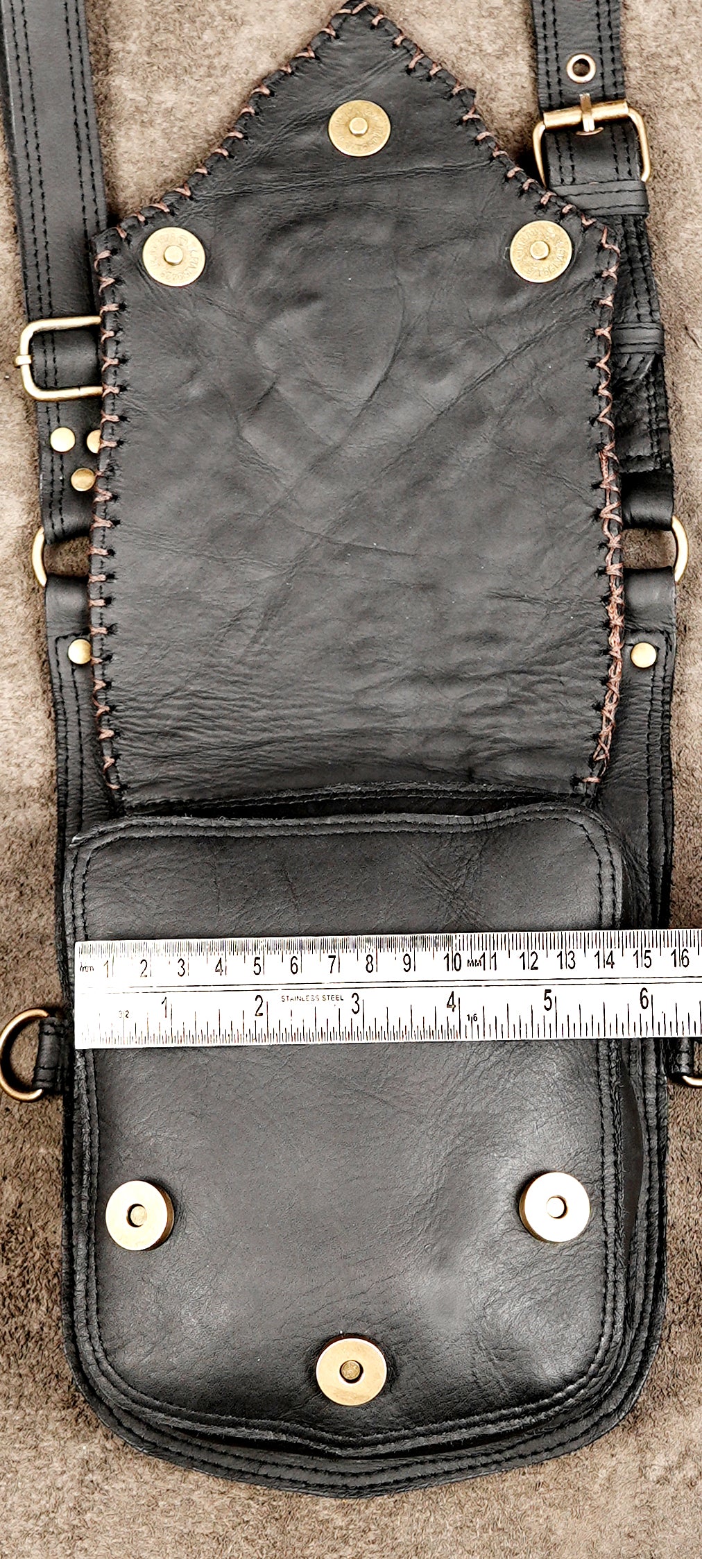 Leather shoulder holster with textured panels and Labradorite stone