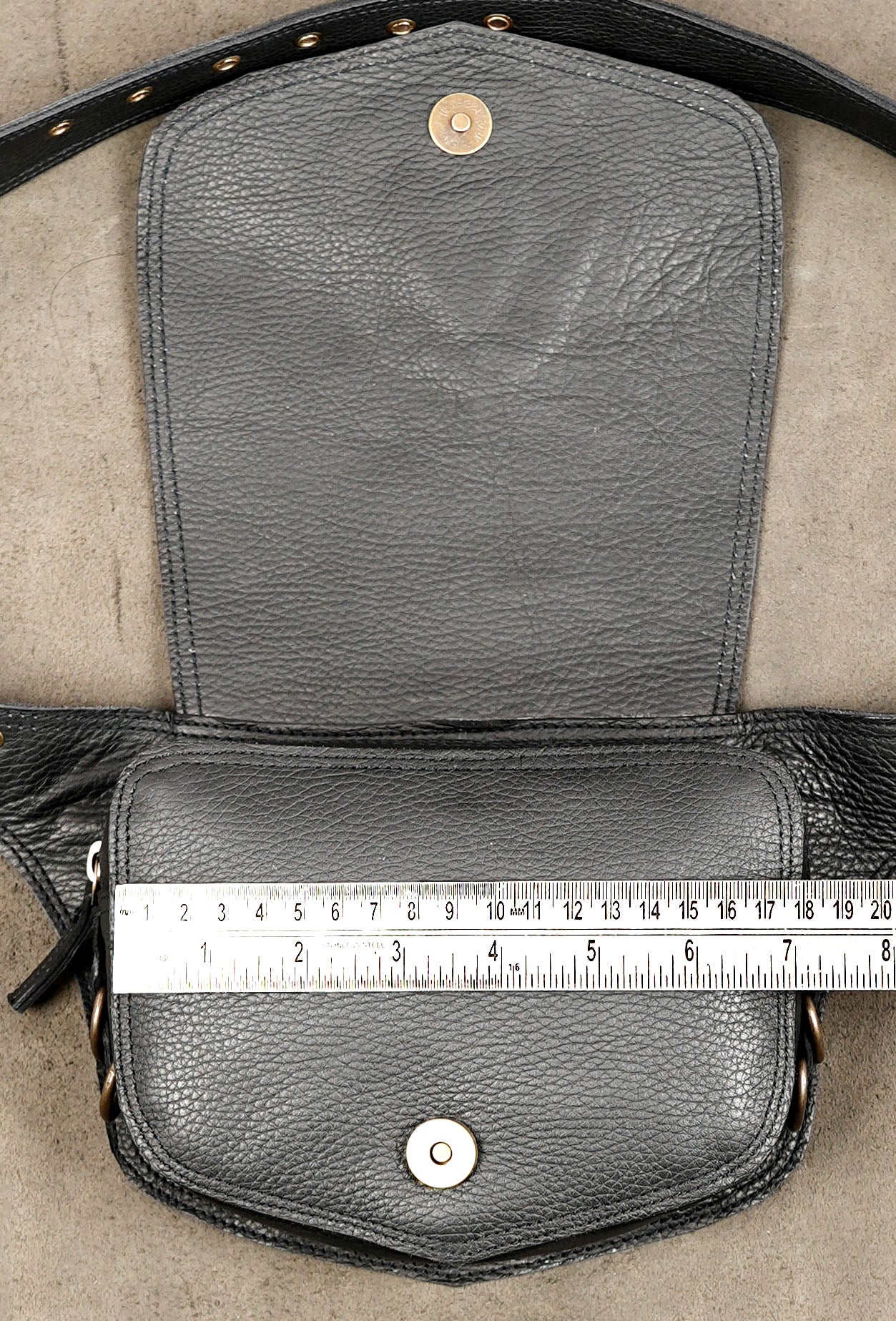 Black Leather Utility Pouch with Adjustable Buckle Belt