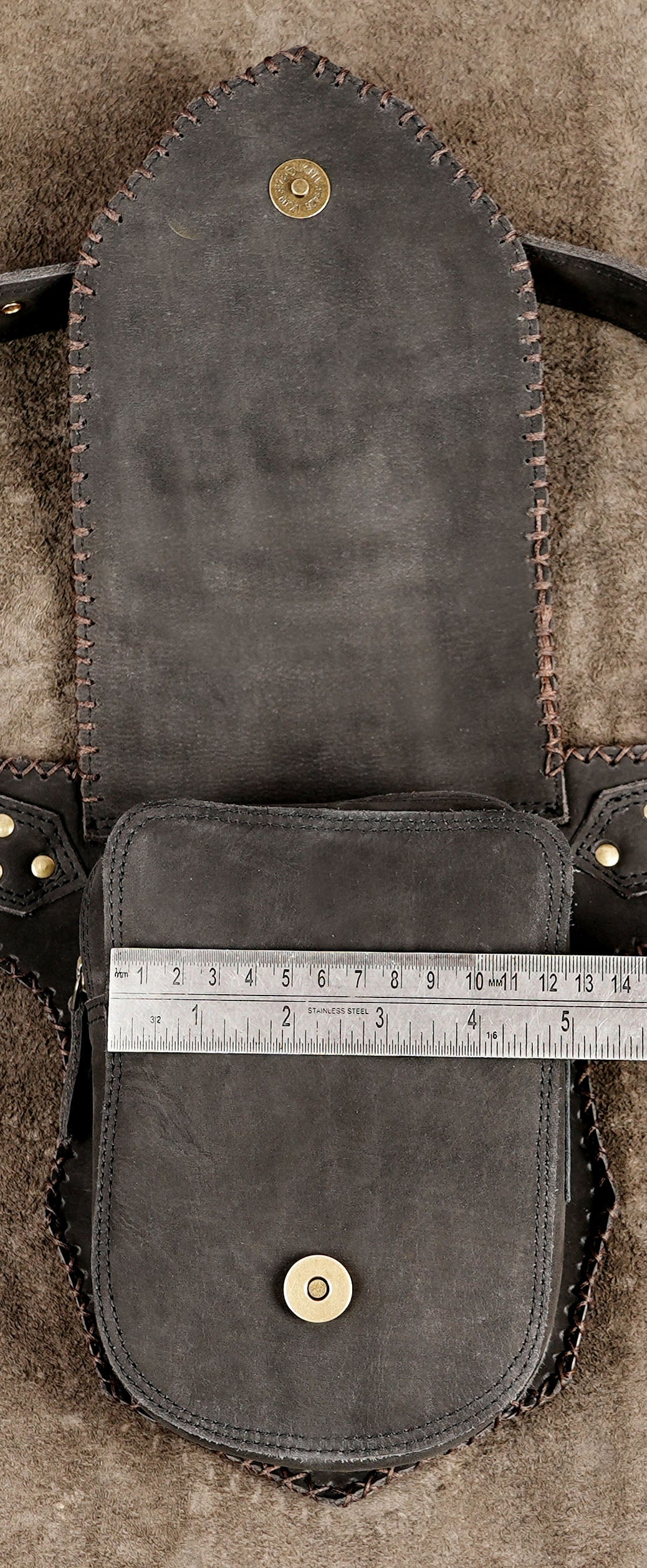 Boho steampunk leather belt bag with gemstone and brass details