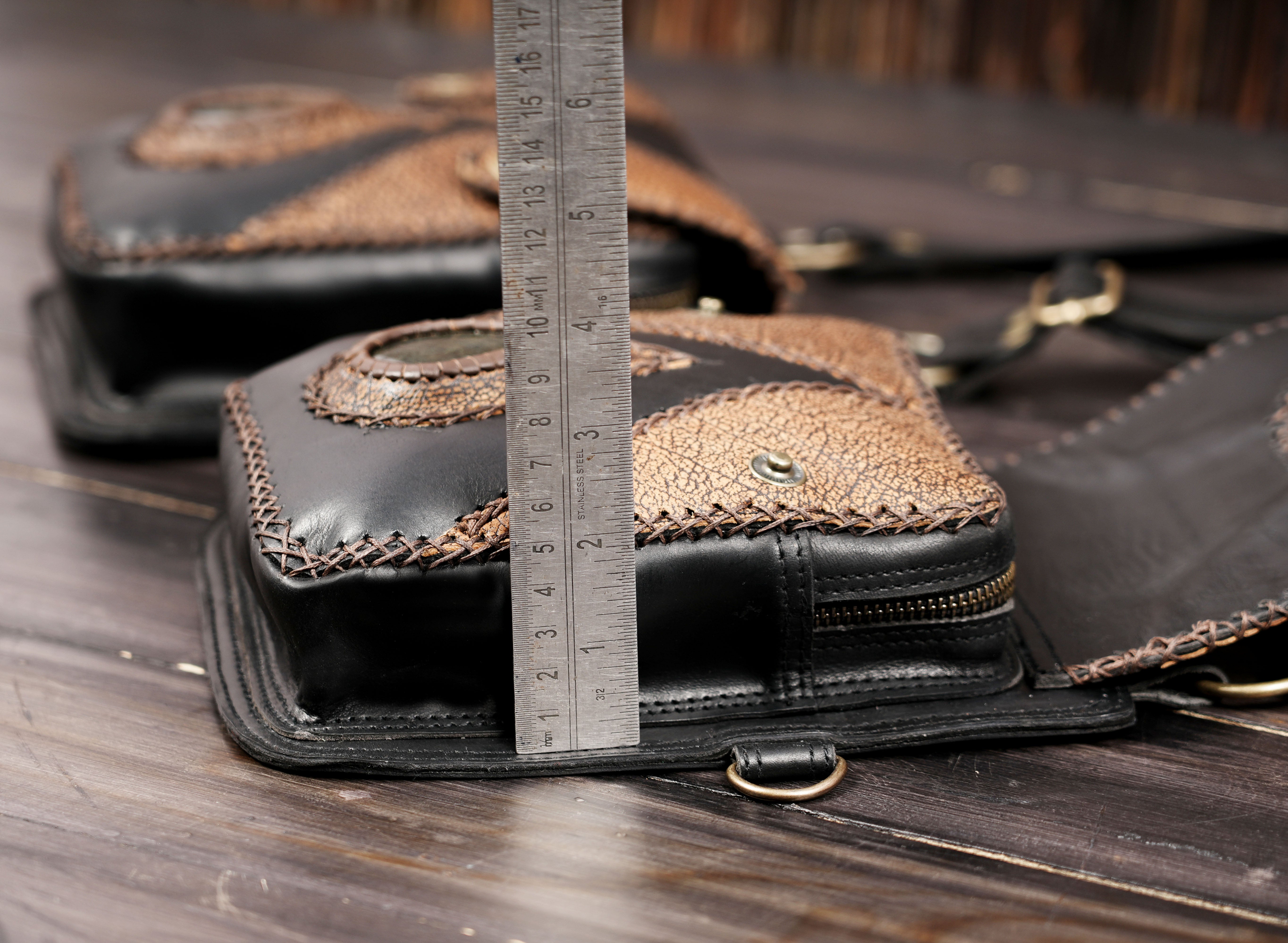 Leather festival harness bag with adjustable shoulder straps