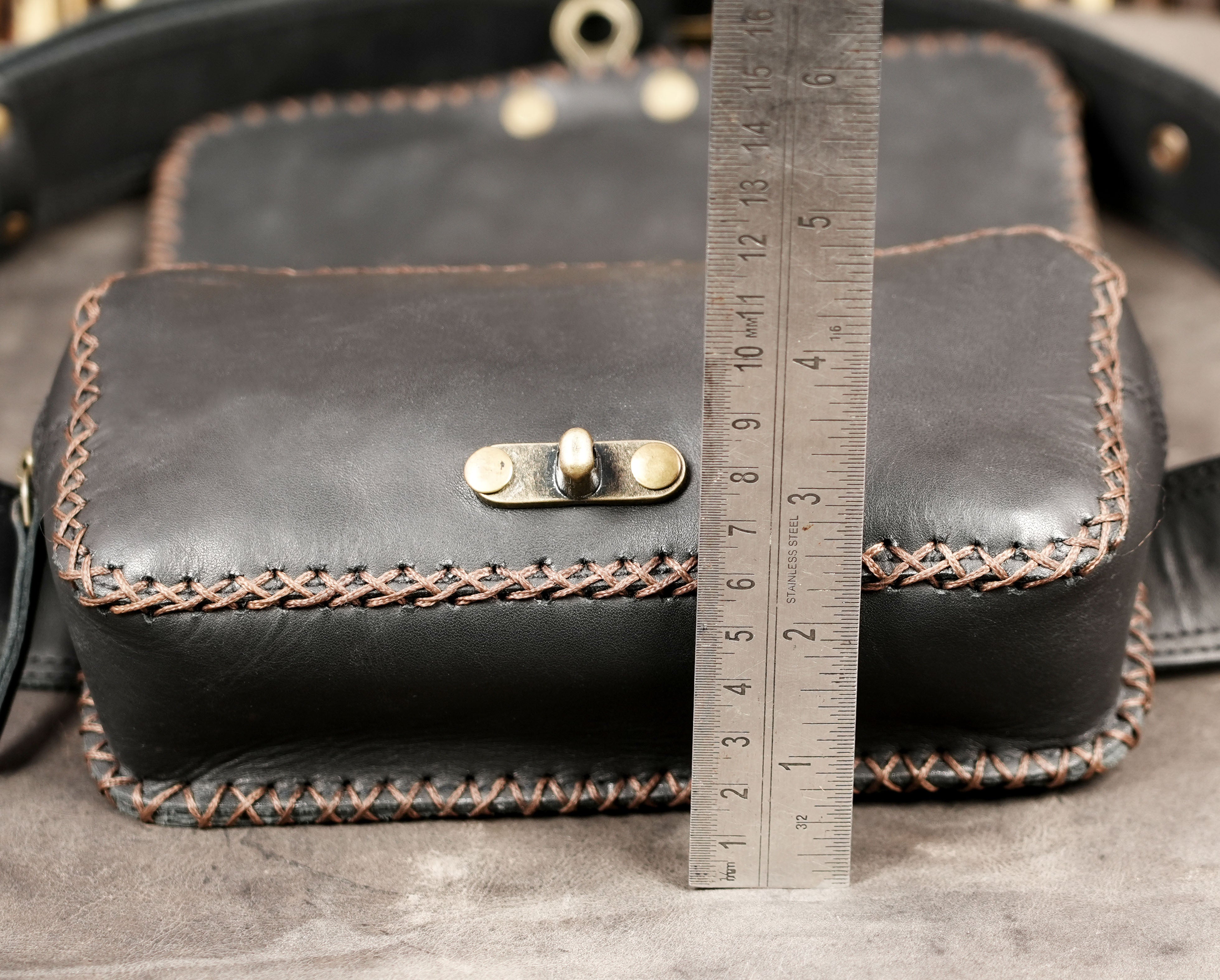 Bohemian leather waist purse with brass fittings
