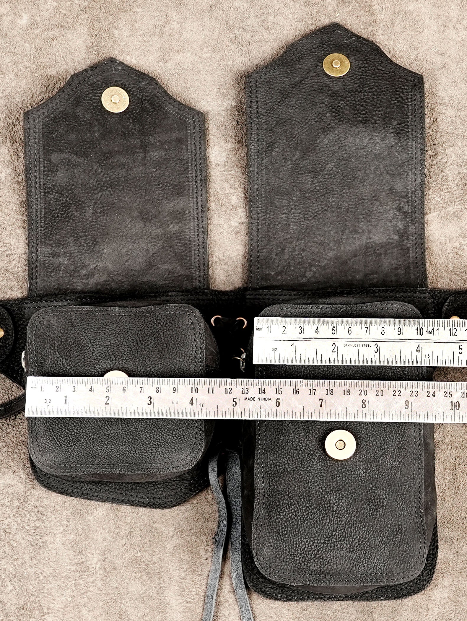 Handmade leather costume belt with functional utility pouches