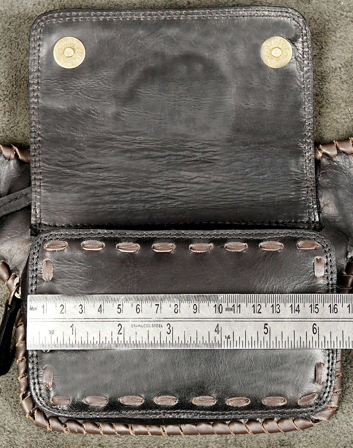 Adjustable black leather pouch belt