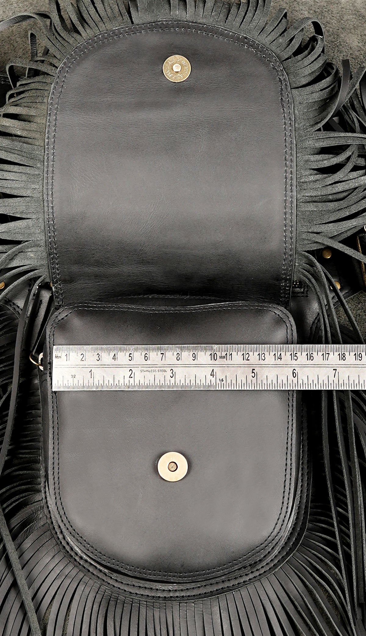 Black leather hippie fringe pouch