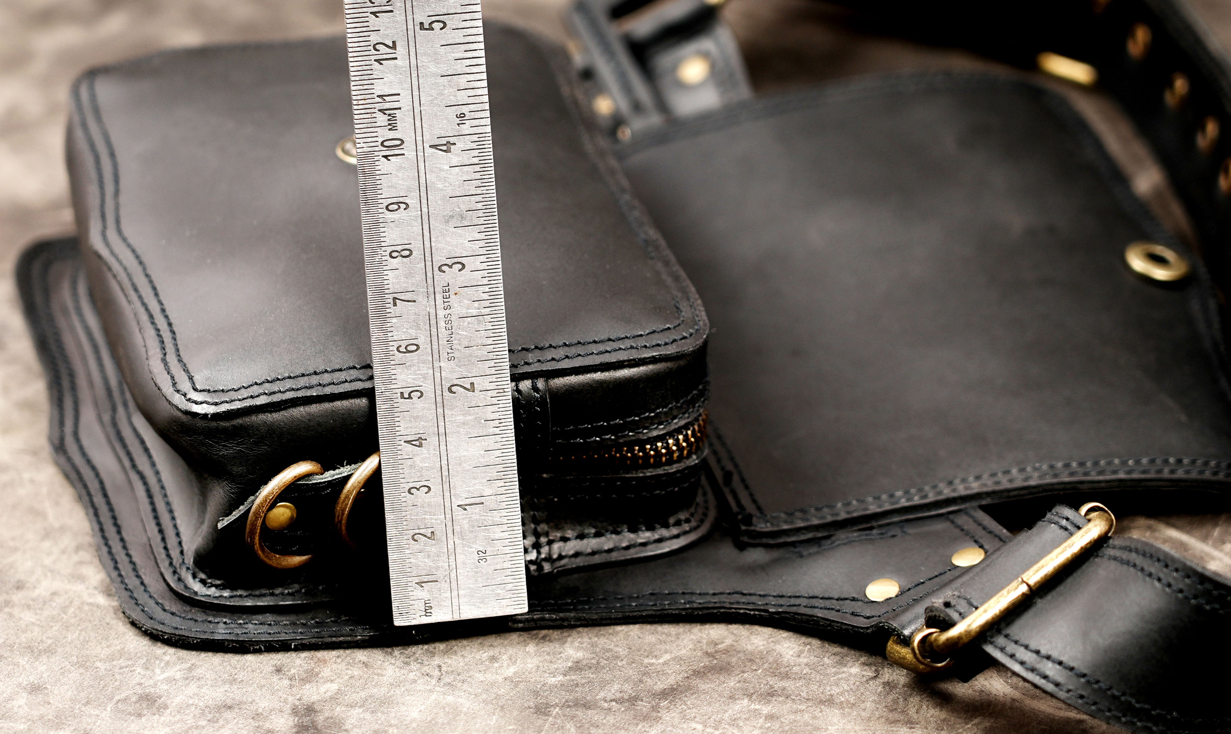 Black leather festival belt bag