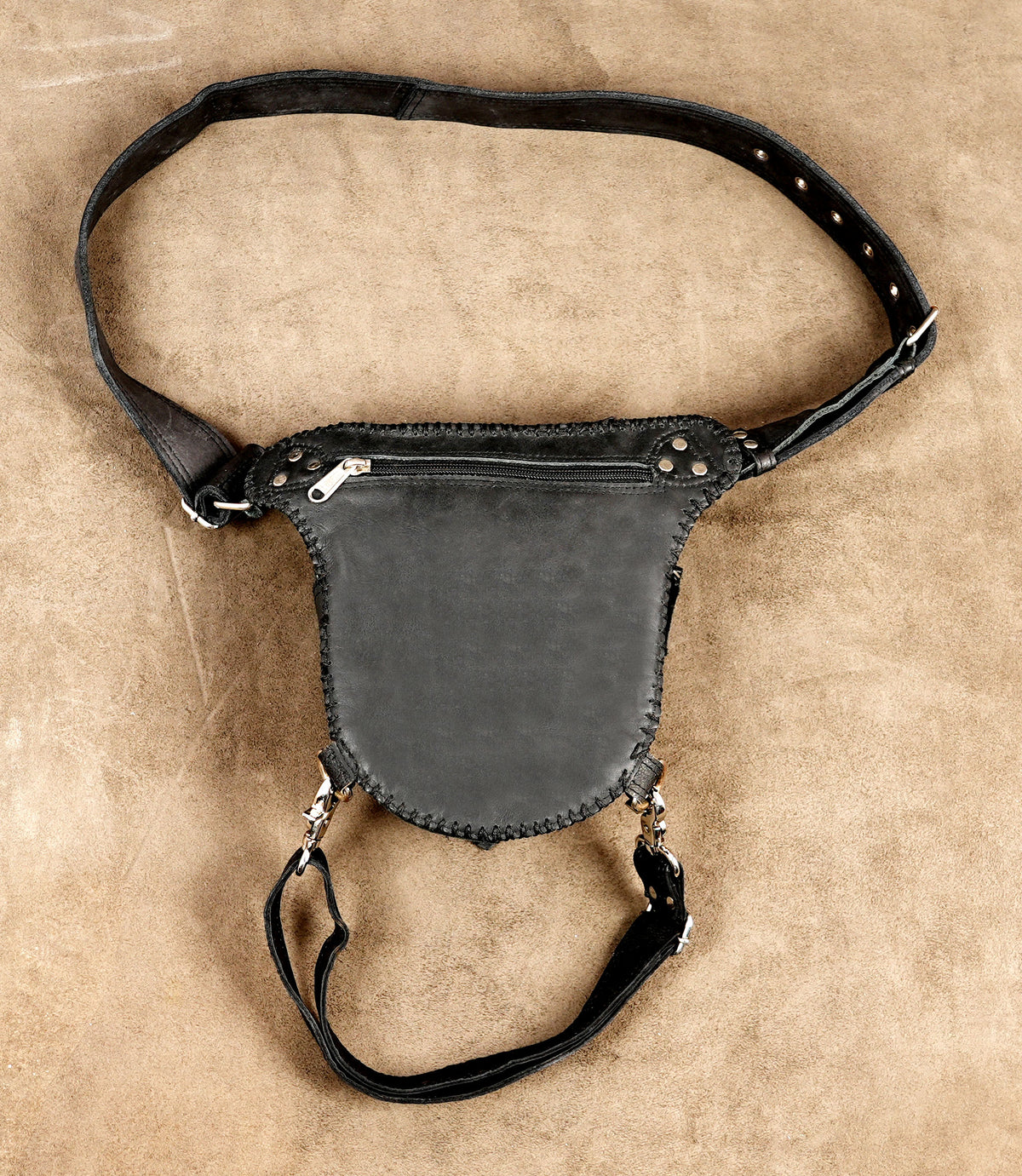 Hands-free leather hip bag with a secure zip pocket