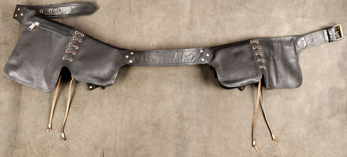 Handcrafted leather hip pouch belt for travel and events
