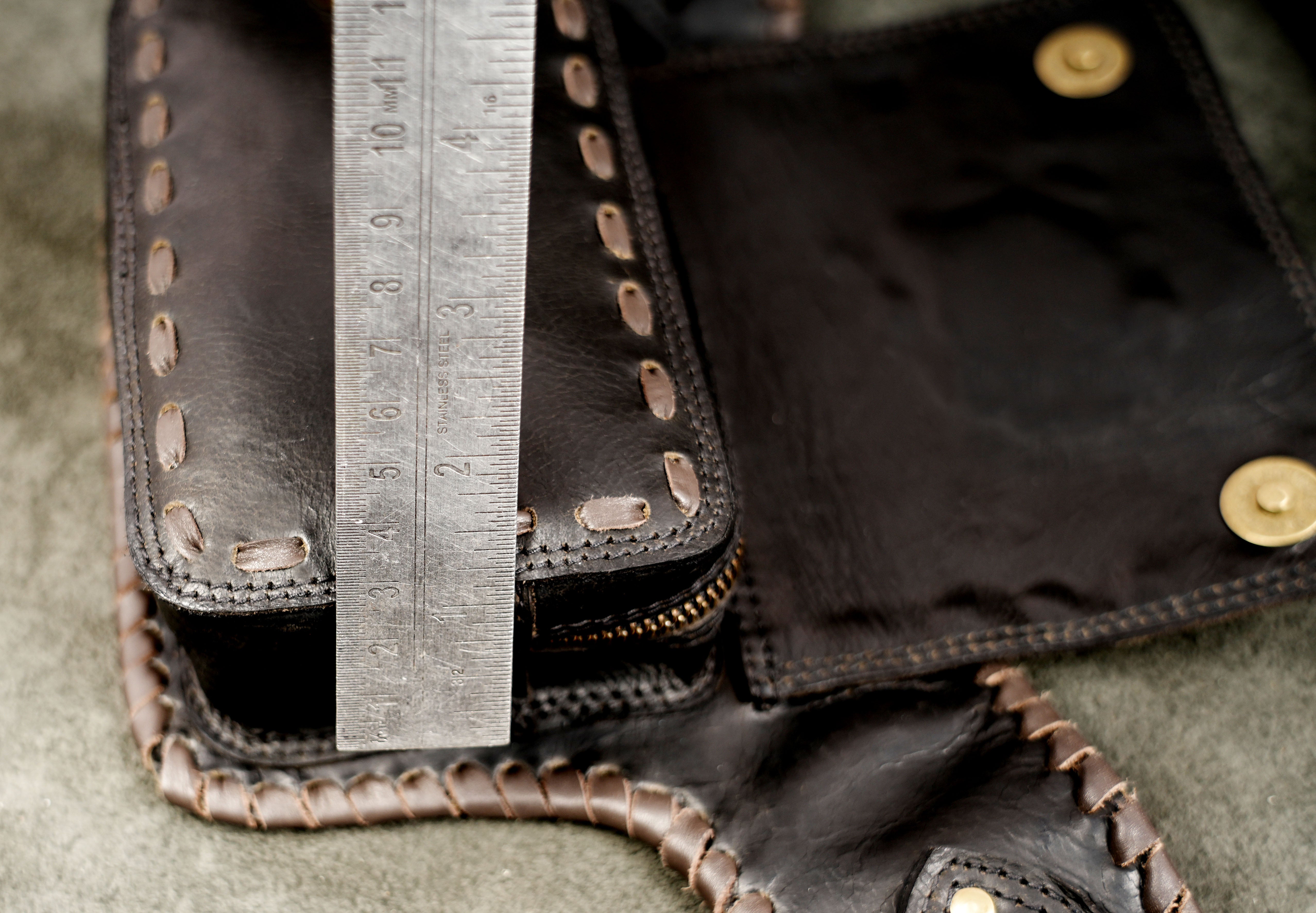 Handmade leather belt bag with zipper