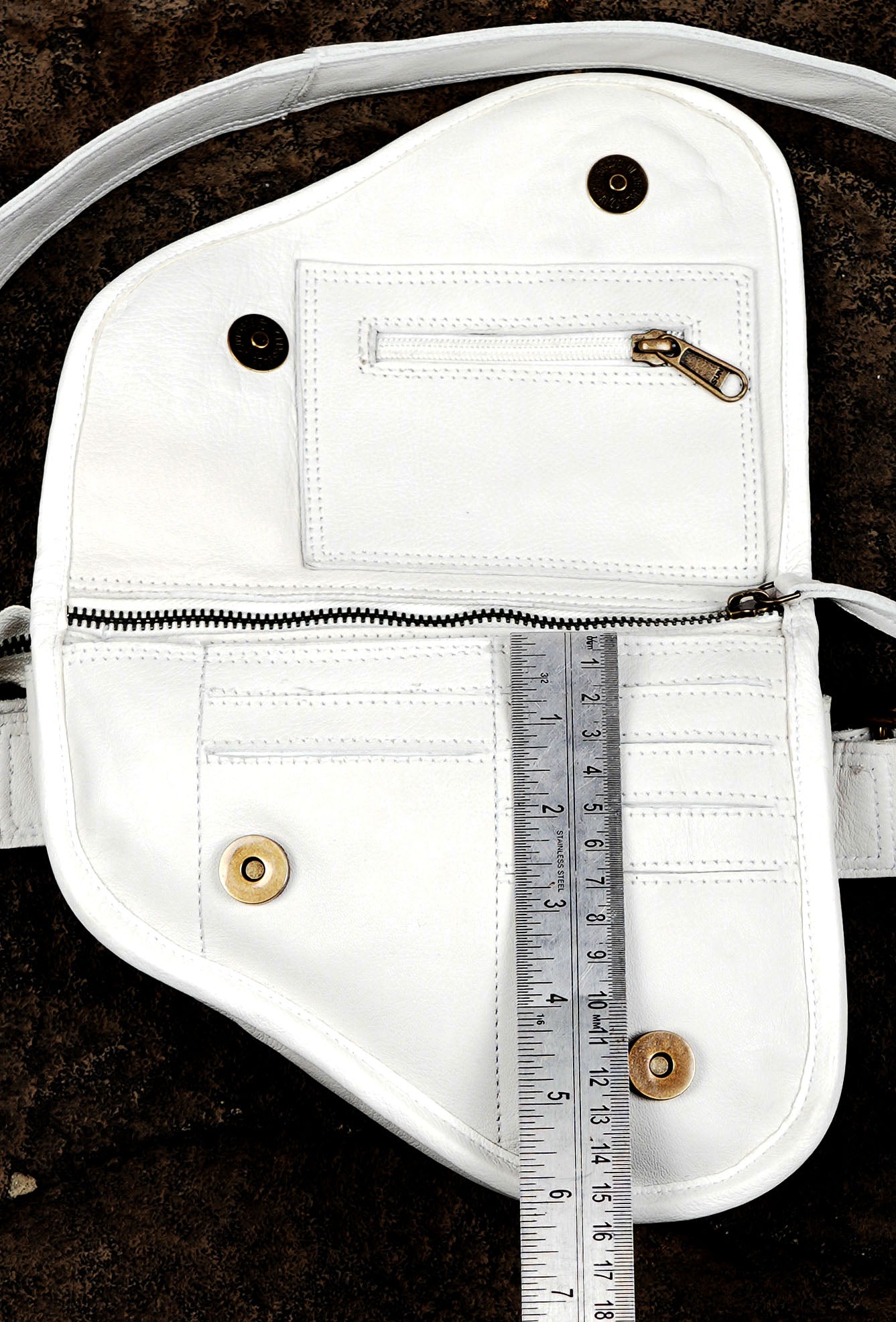 Adjustable leather belt bag with braided stone accent, white