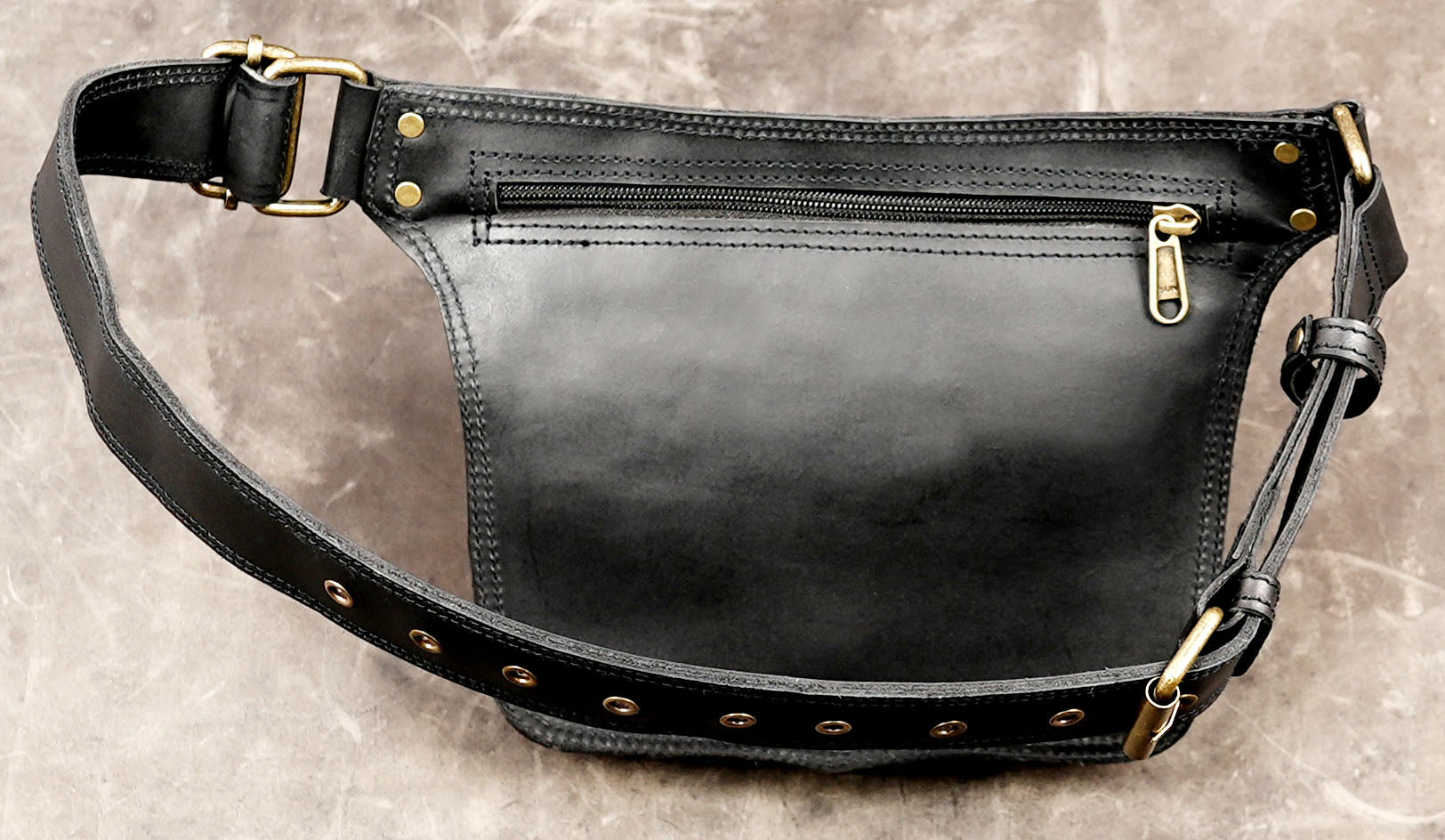 Leather utility waist pack with front pocket