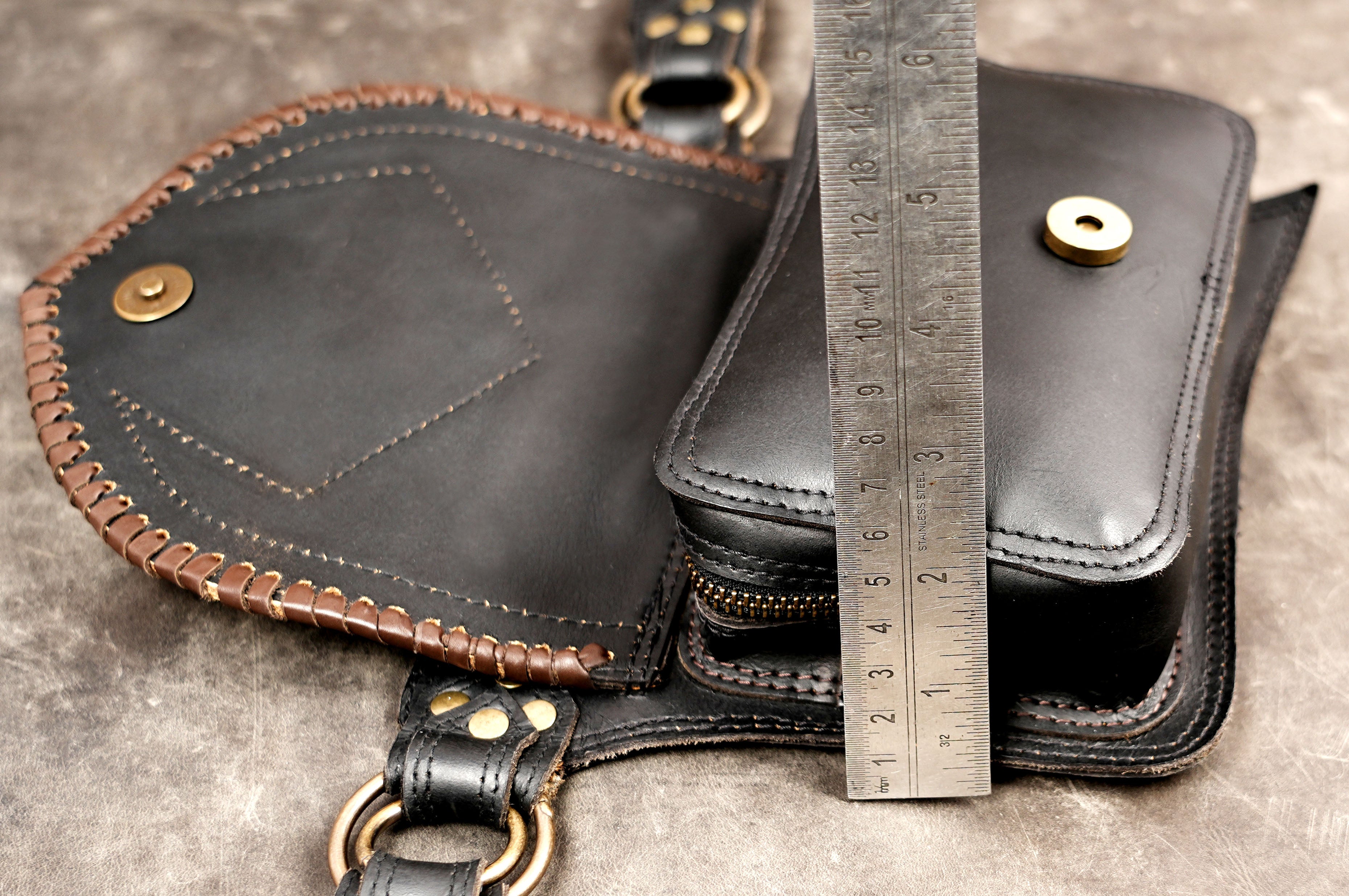 Black leather travel belt bag