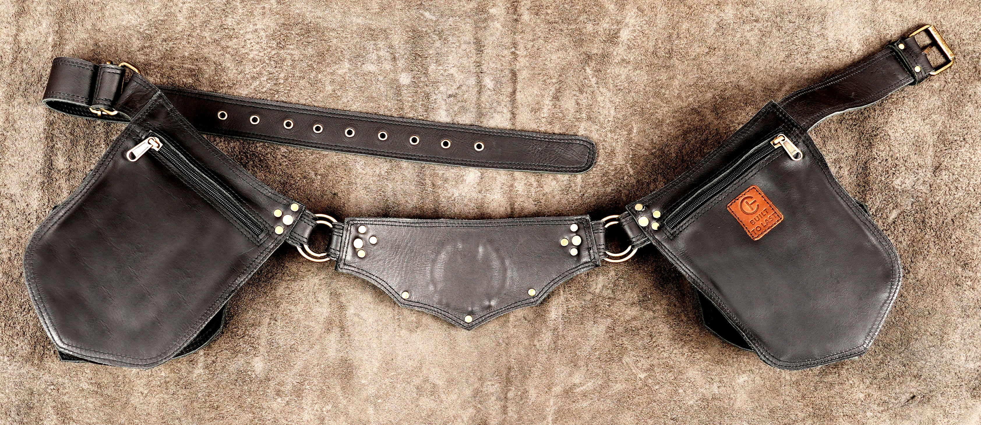 Artisan black leather belt bag for men and women