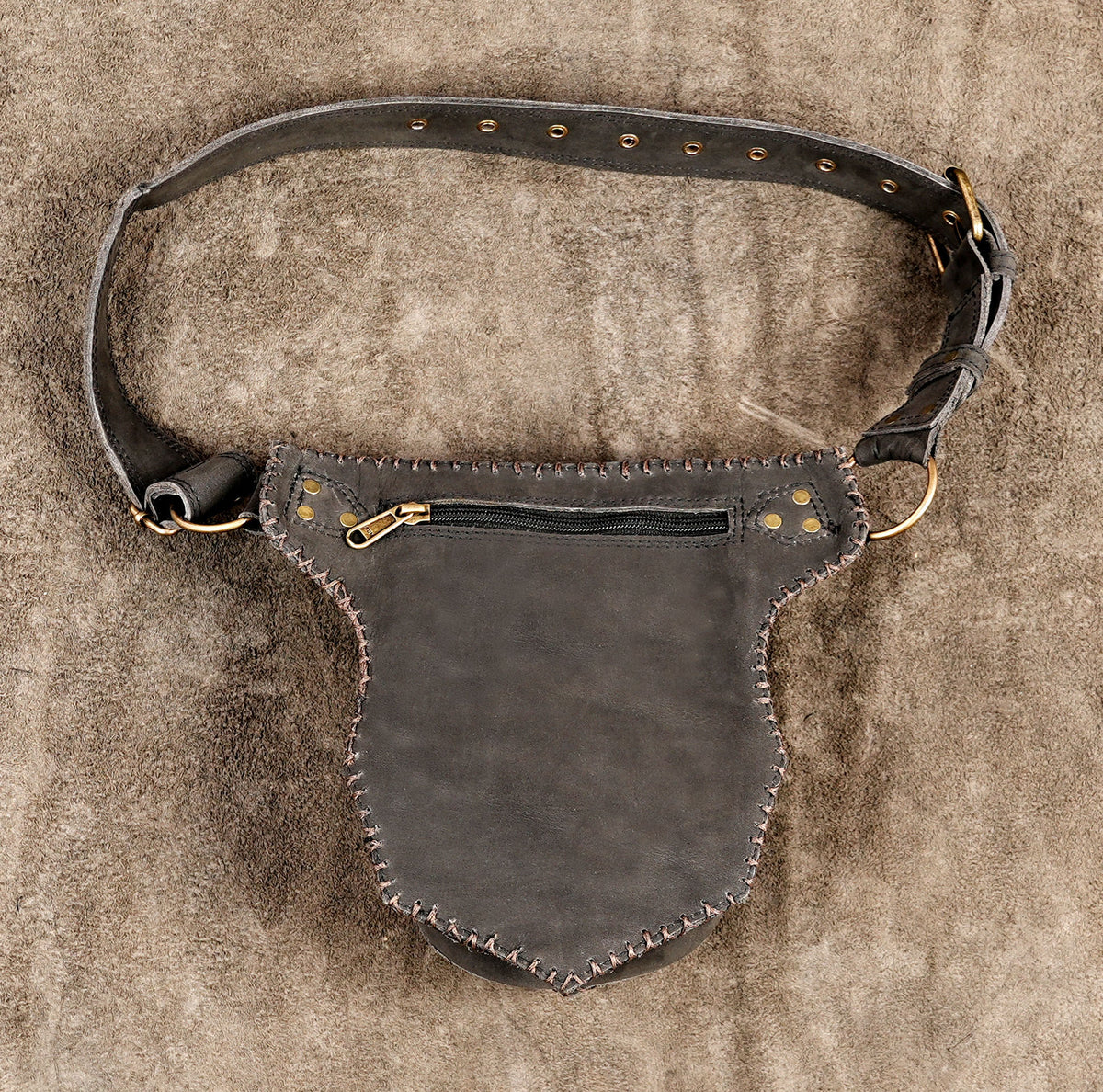 Black leather crossbody waist pouch with adjustable belt design