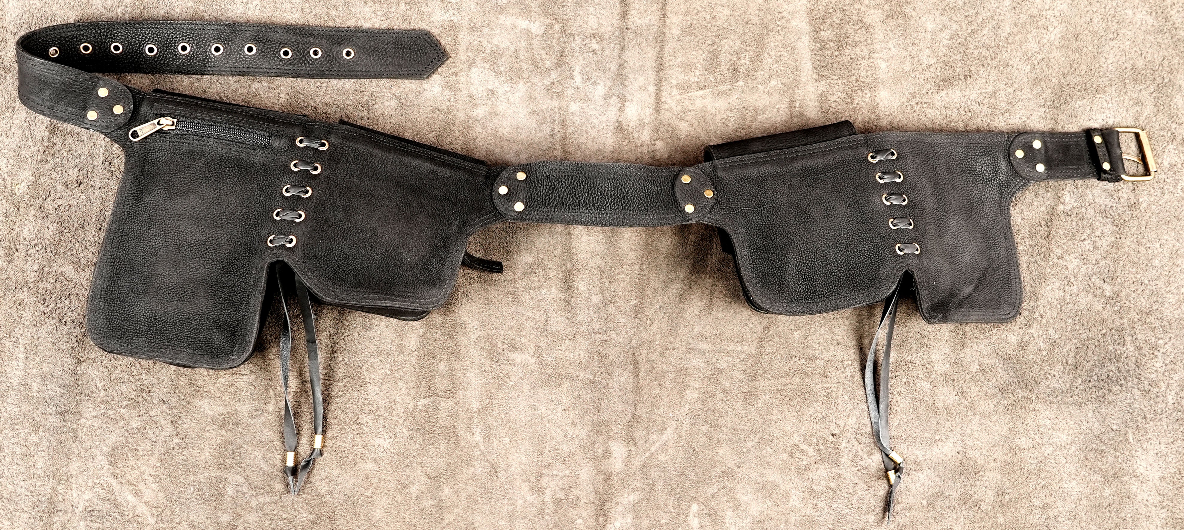 Handmade leather belt pouch set for travel and outdoor use