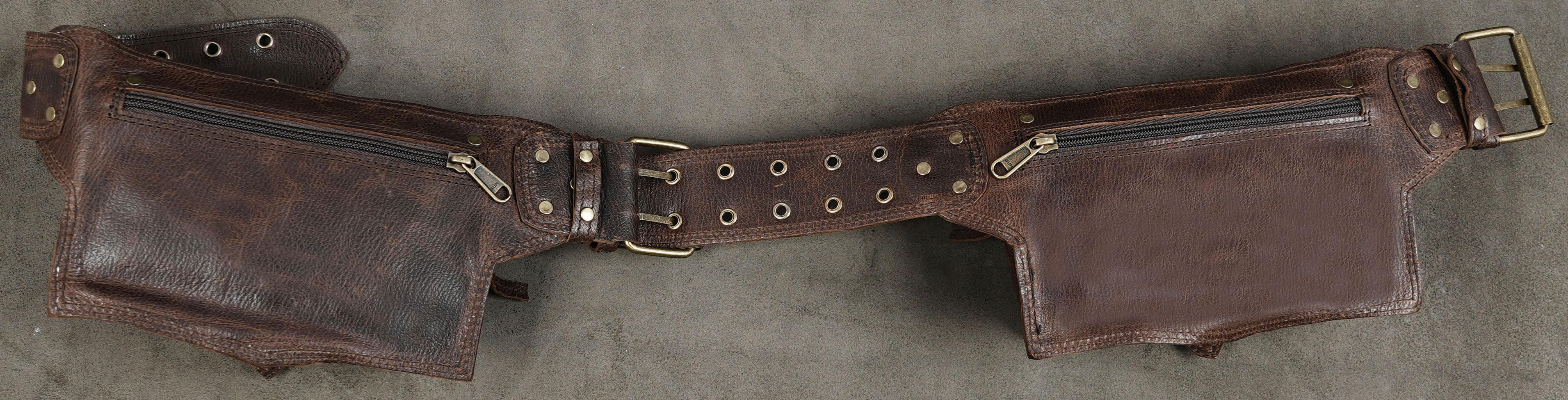 Durable leather utility belt with two functional pockets