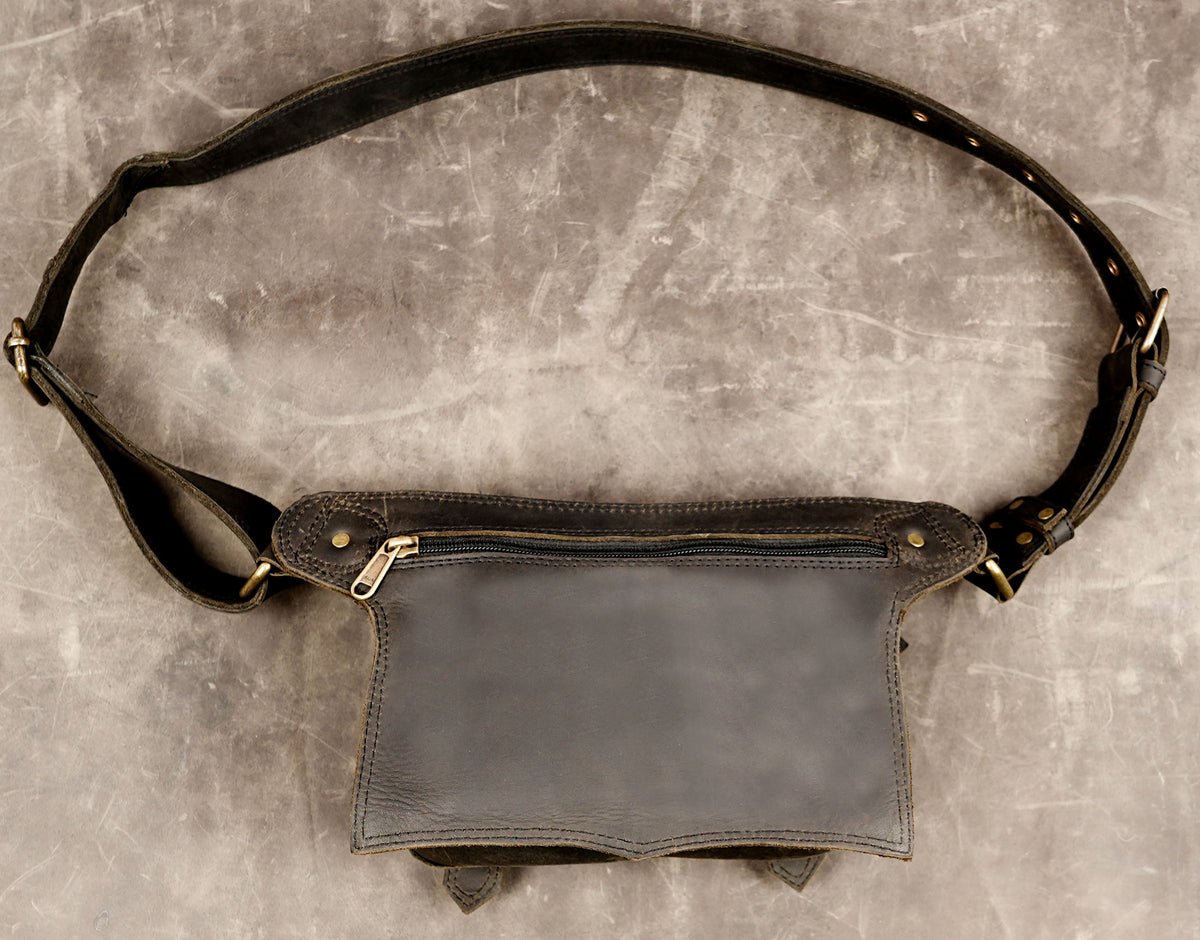 Handmade leather outdoor utility belt with sturdy buckles