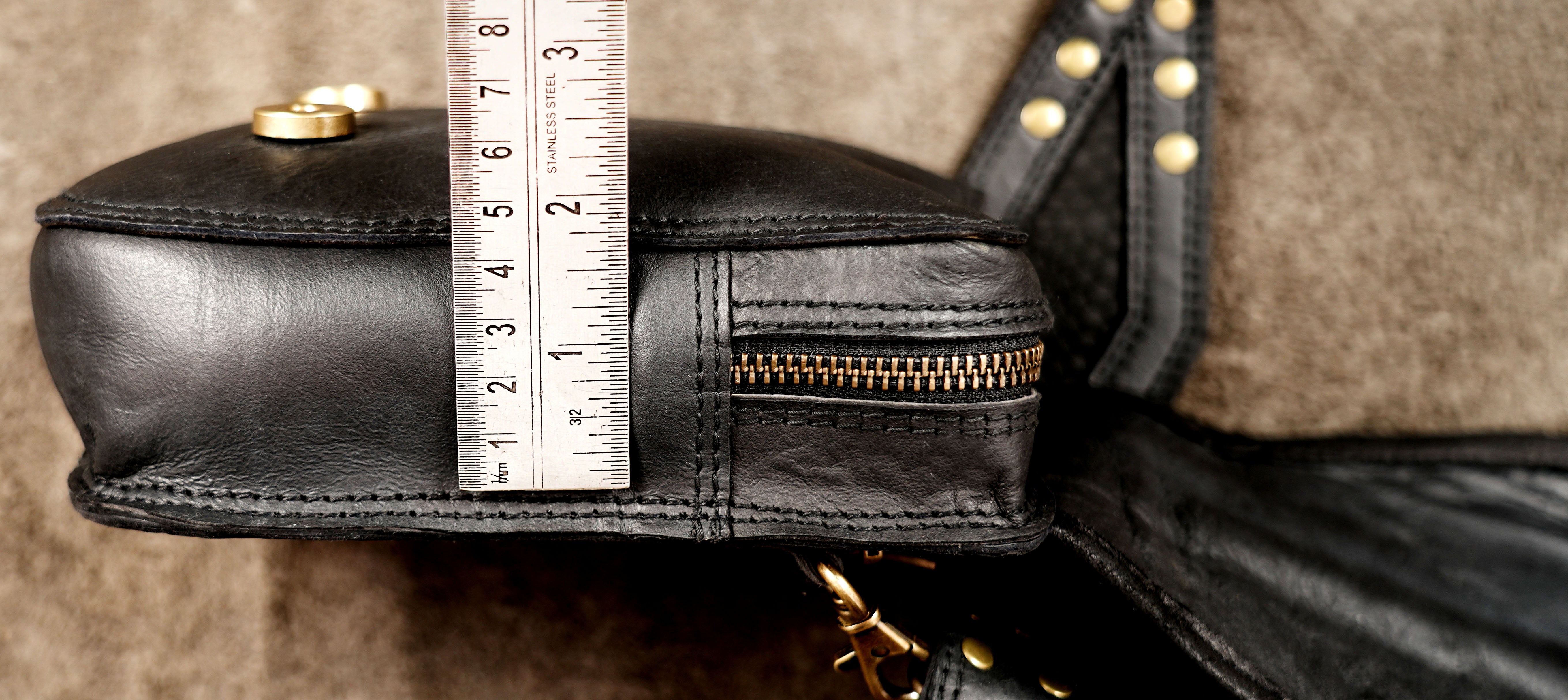 Gothic festival leather belt bag with antique brass accents