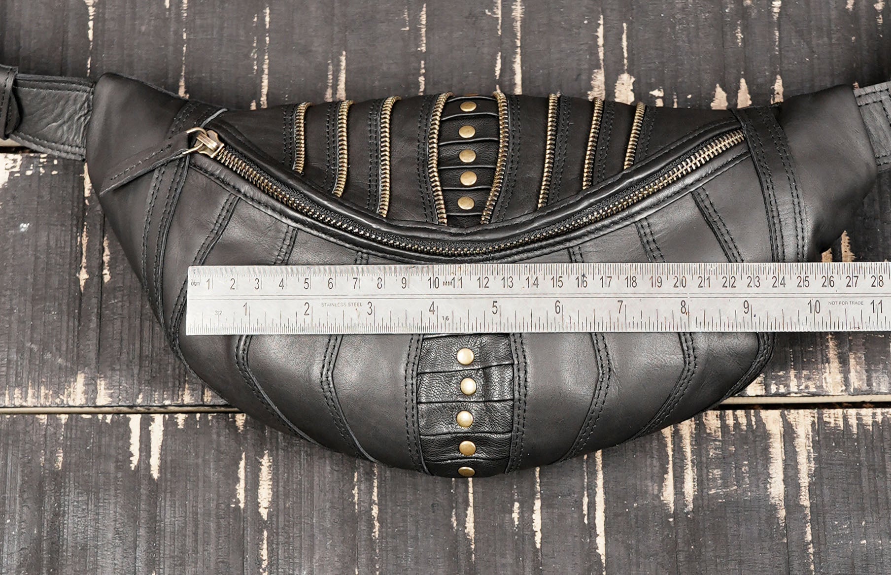 Handmade Black Leather Waist Shoulder Belt with Zipper Pouch || Leather Waist Shoulder Bag with Studded Detailing (LT/AB/SB/6011)