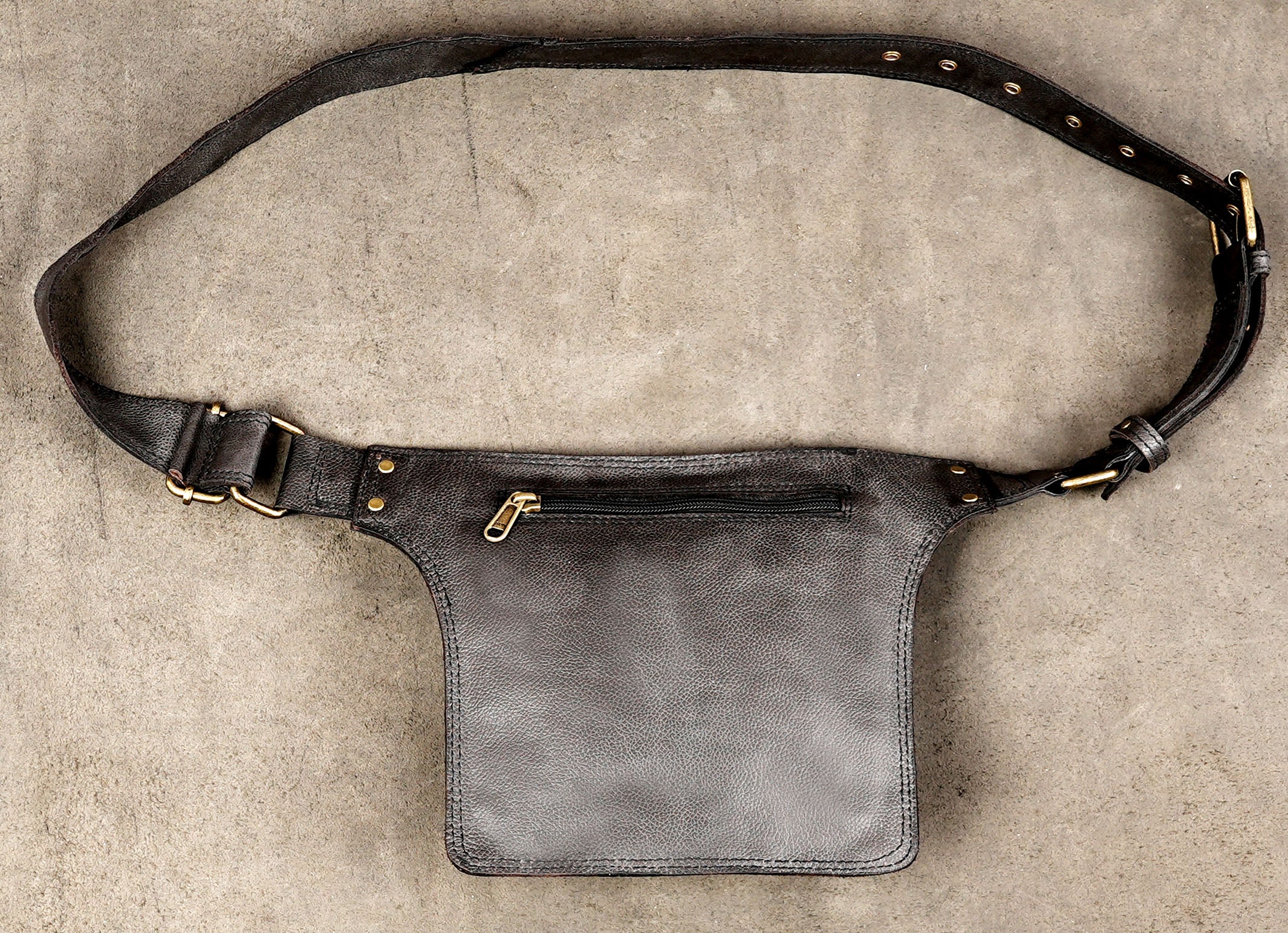 Black Leather Travel Belt Bag with Adjustable Strap