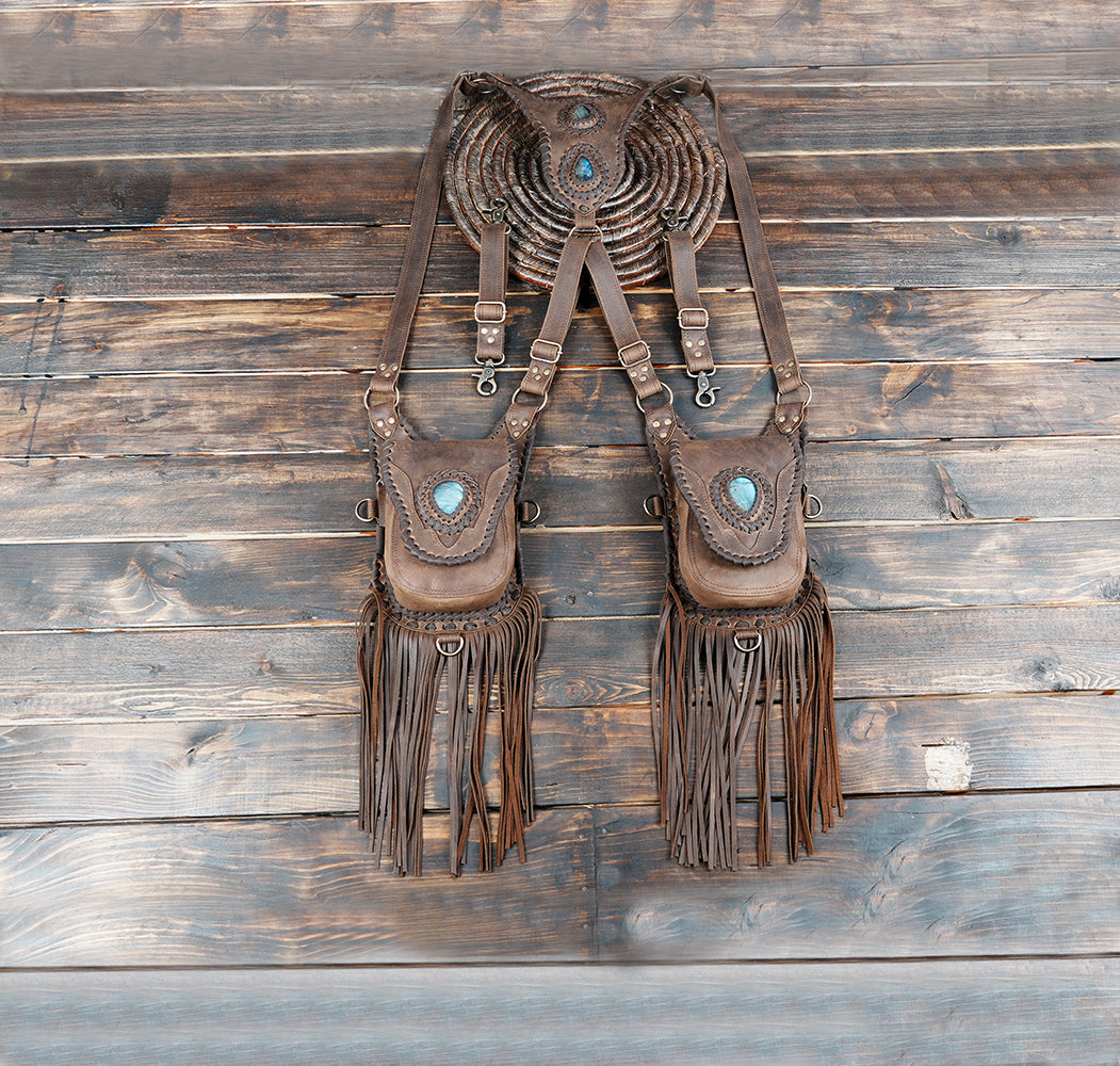 Statement leather shoulder holster for boho and steampunk outfits