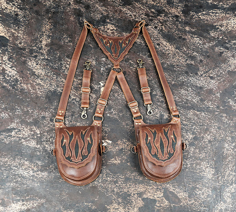 Handcrafted genuine leather shoulder holster with dual pouch design