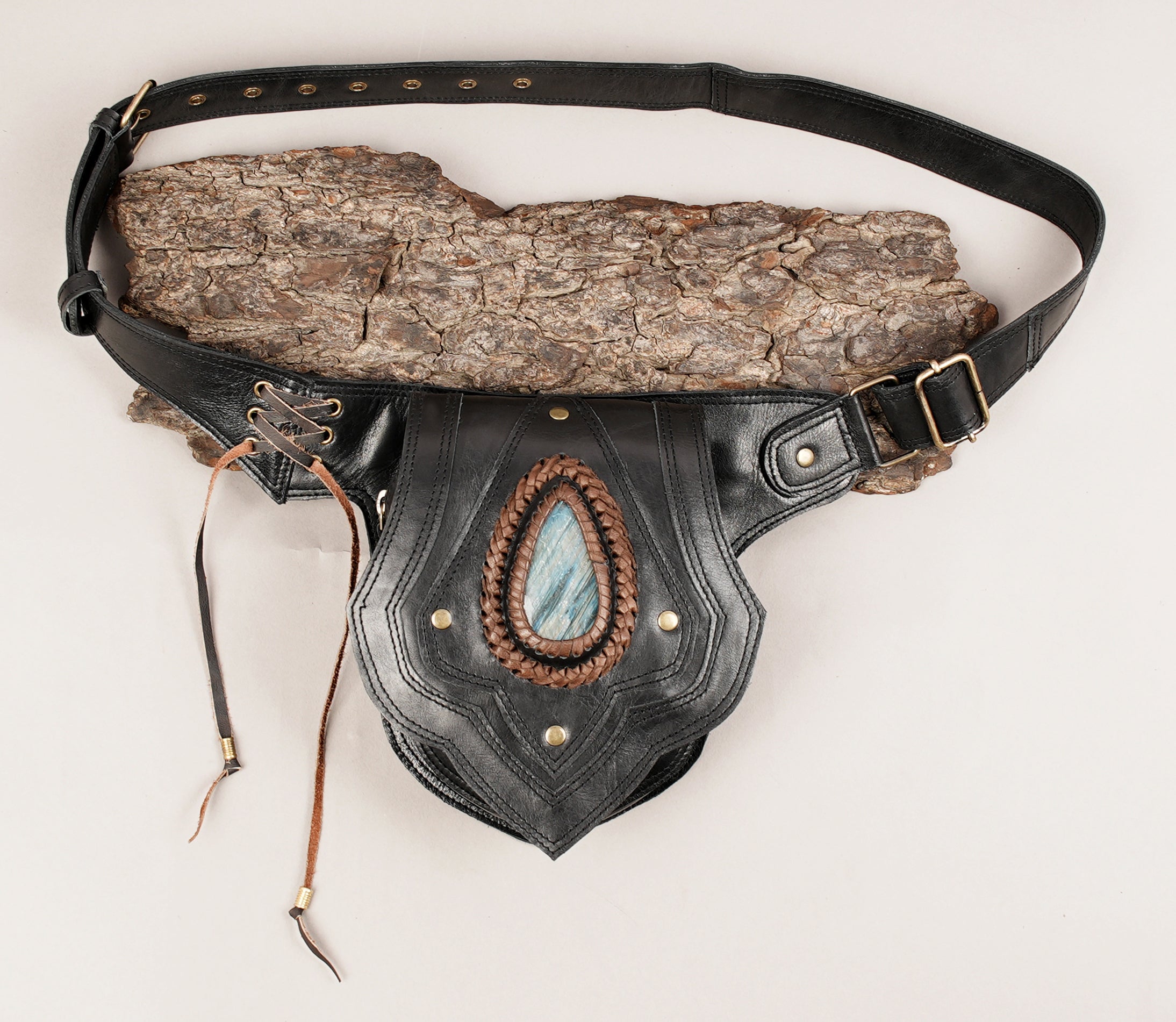 Black leather belt bag front view