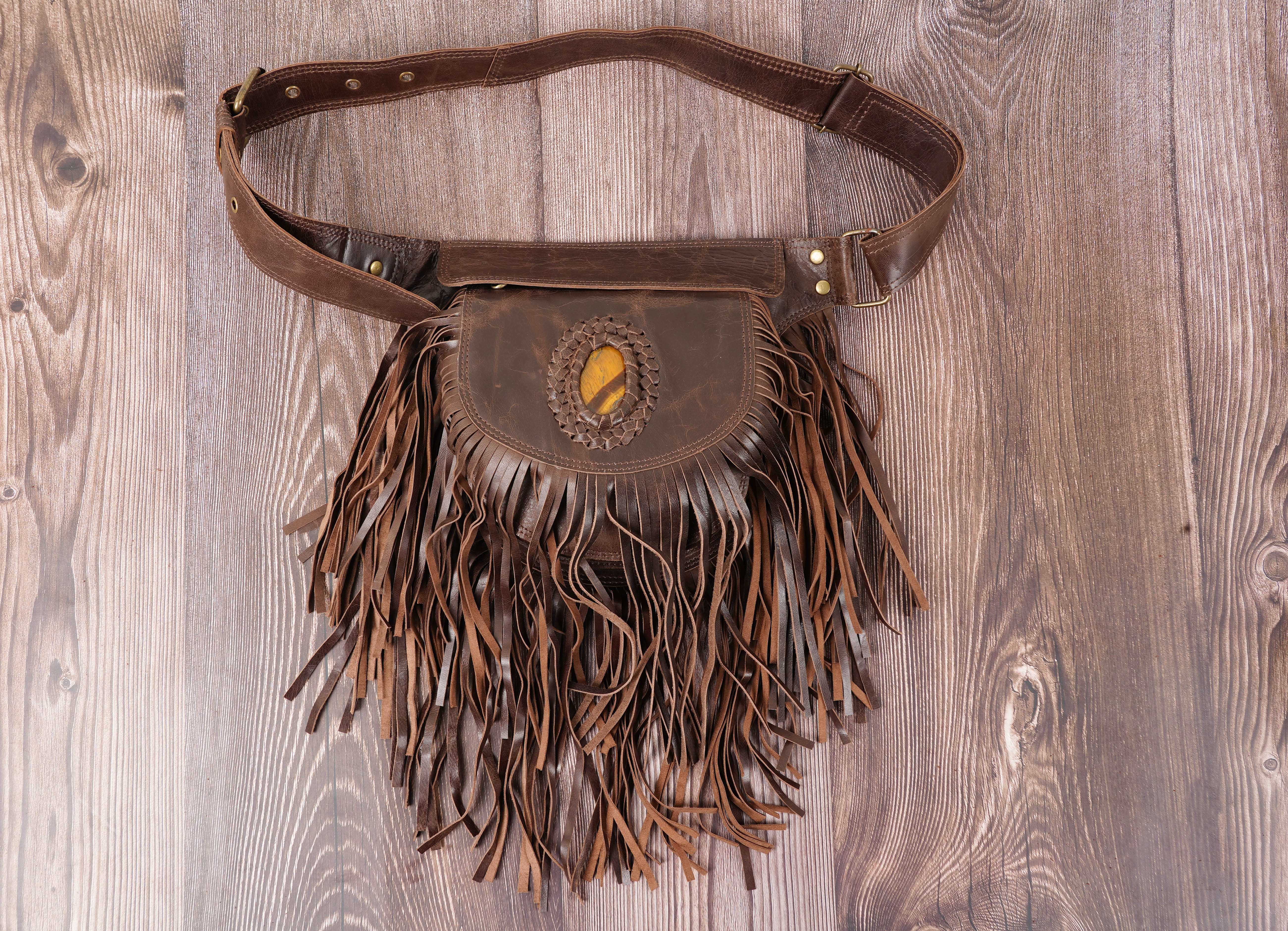 Handmade Brown Leather Frill Bag | Festival Fanny Pack | Hip Bag | Gift for Women