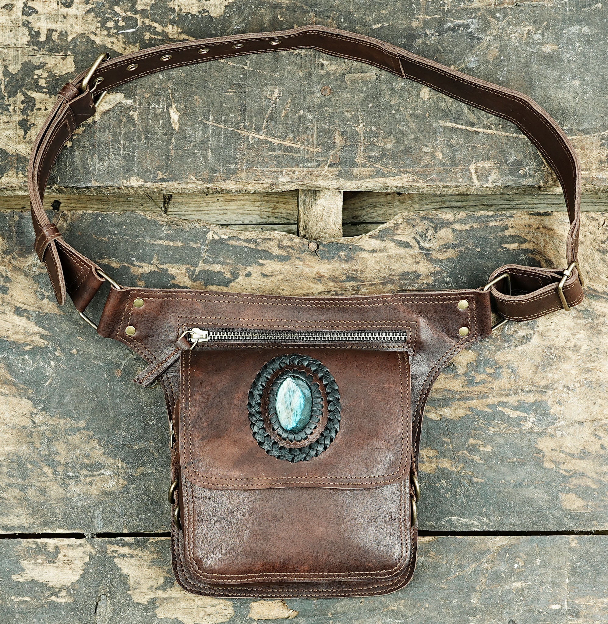 Leather belt bag with stone detail