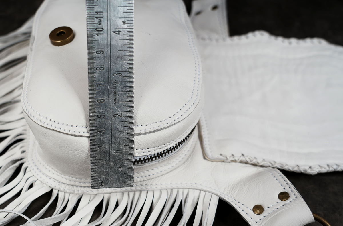 Boho Western white leather waist purse with tassel fringe

