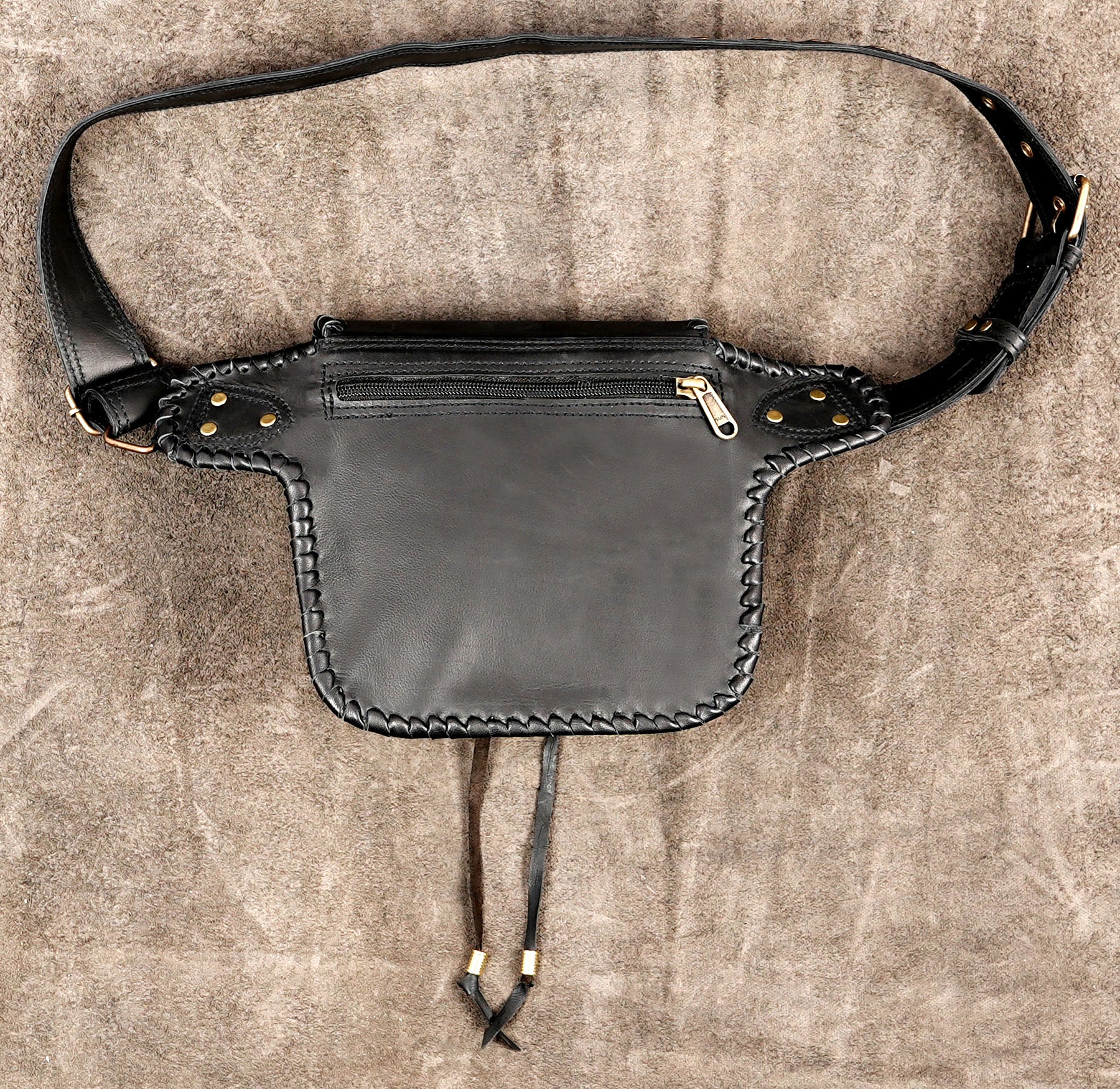 Genuine leather hip bag with zipper compartment