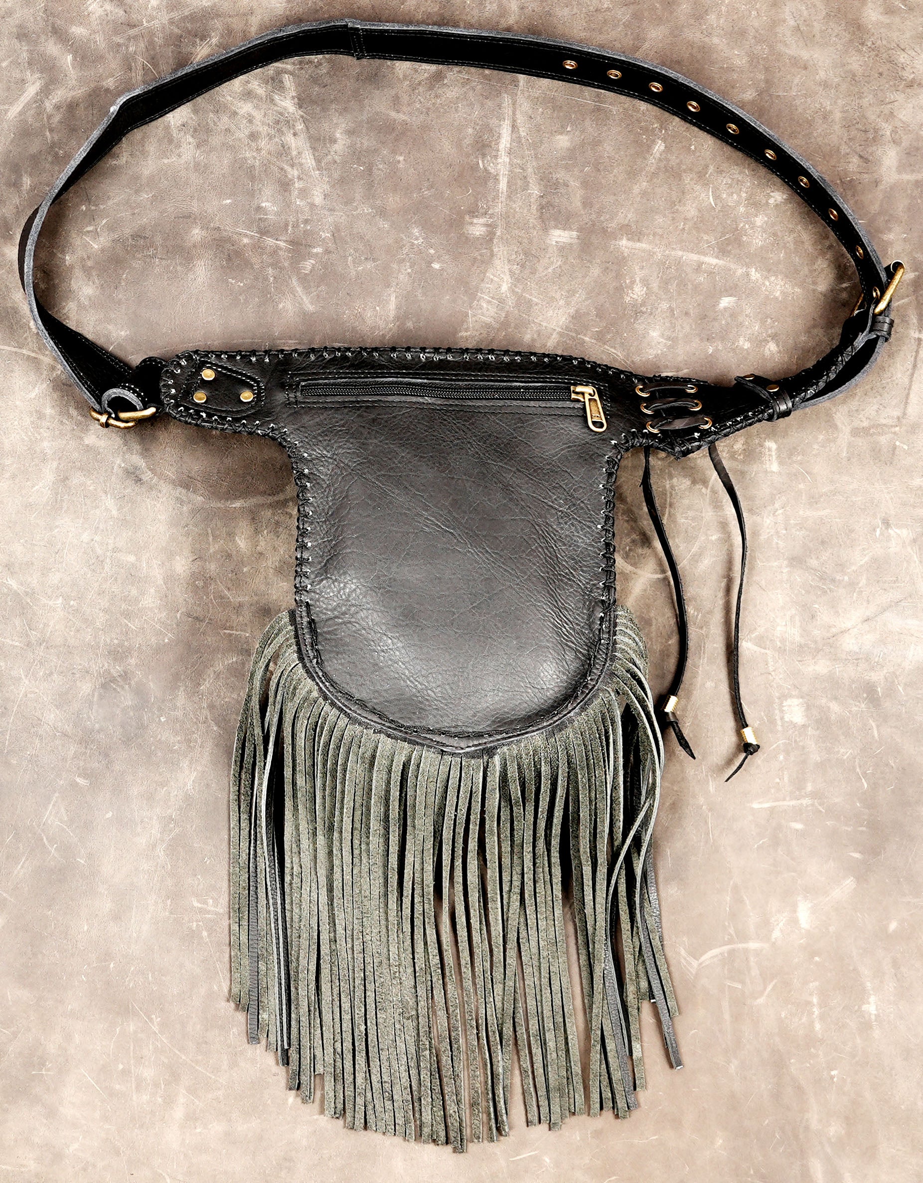 Artisan leather festival belt with antique brass hardware
