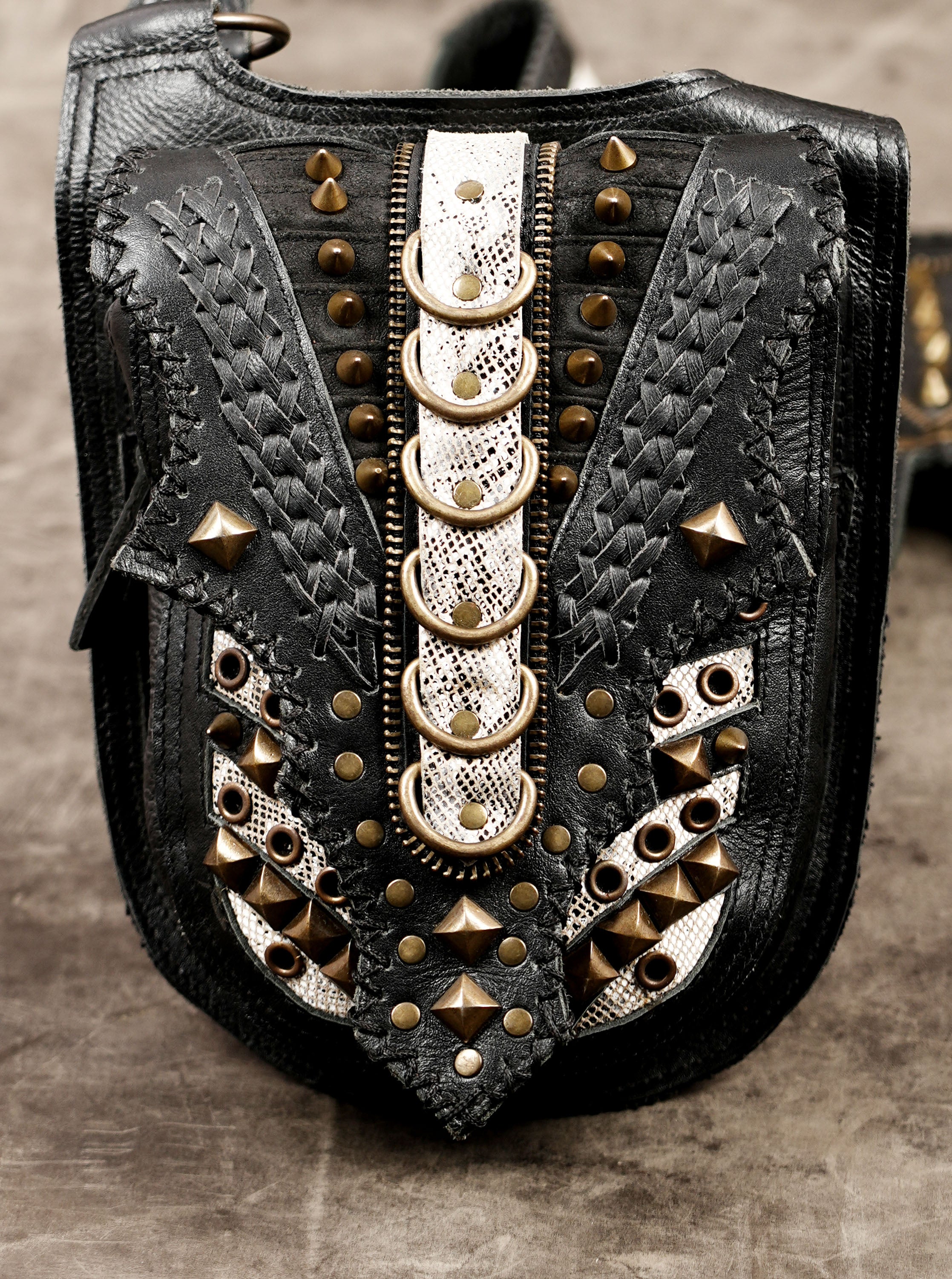 Boho chic genuine leather body harness bag for rave and concert outfits