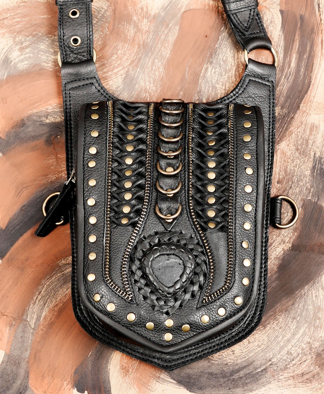 Handmade Black Leather Shoulder Holster Harness with Dual Utility Pouches | Adjustable Chest Rig | Gothic Steampunk Leather Holster (LT/AB/HLS/6053)