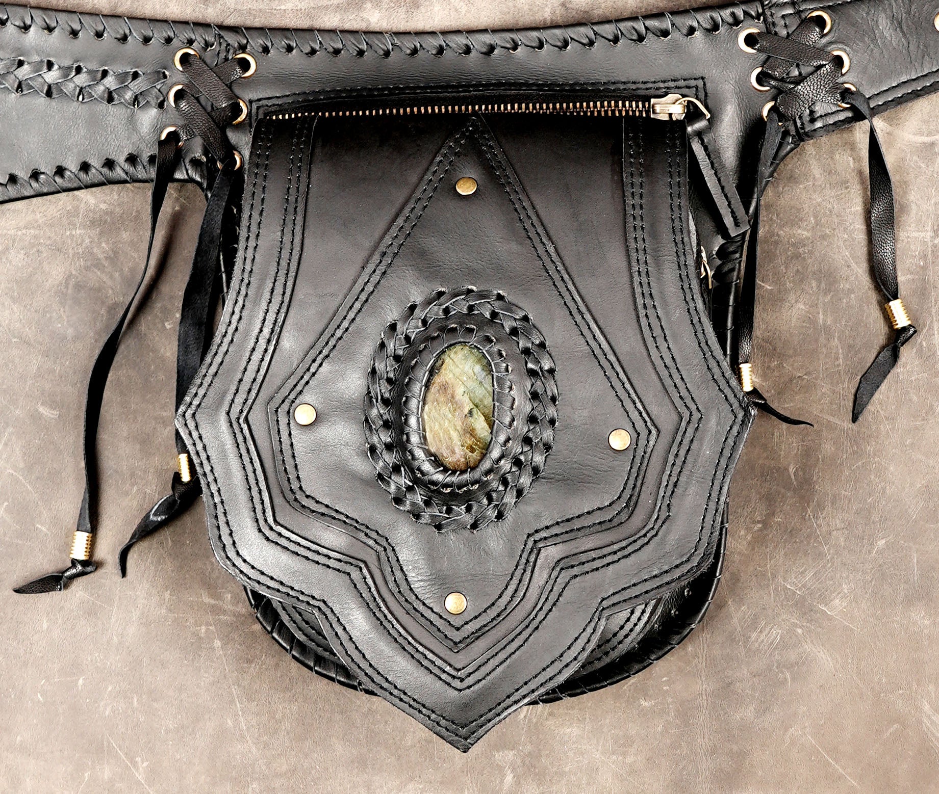 Genuine leather waist bag with two front pouches